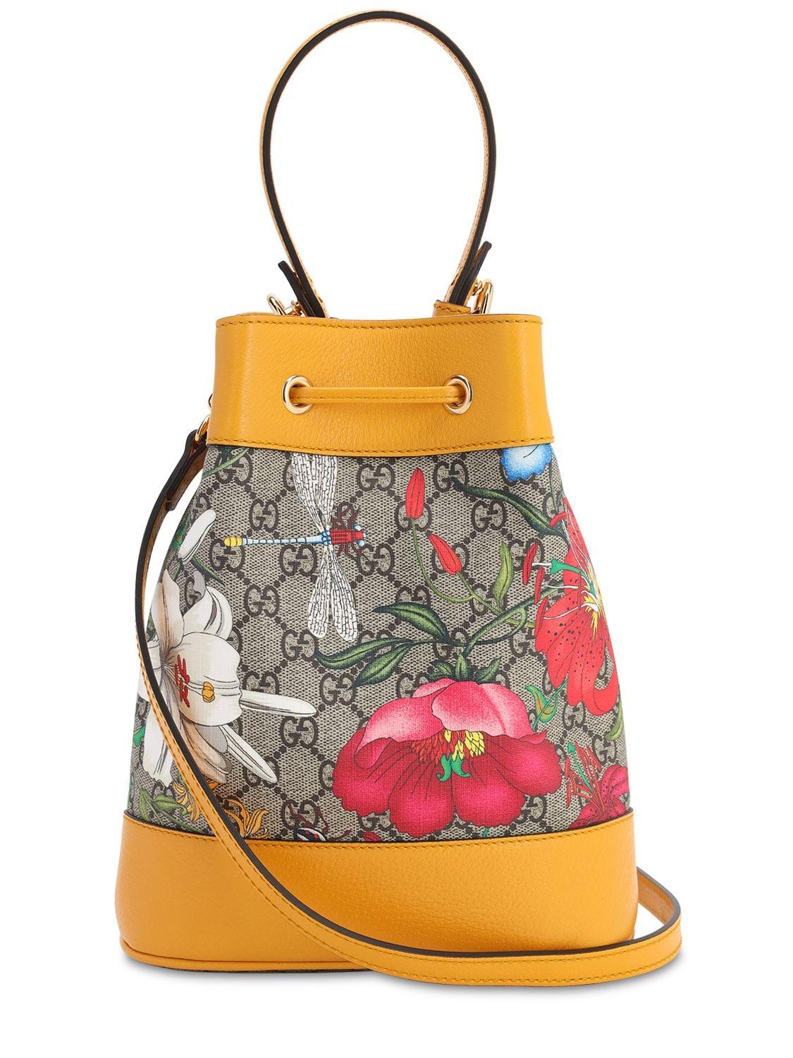 Gucci Ophidia GG Flora Small Bucket Bag in Yellow | Lyst