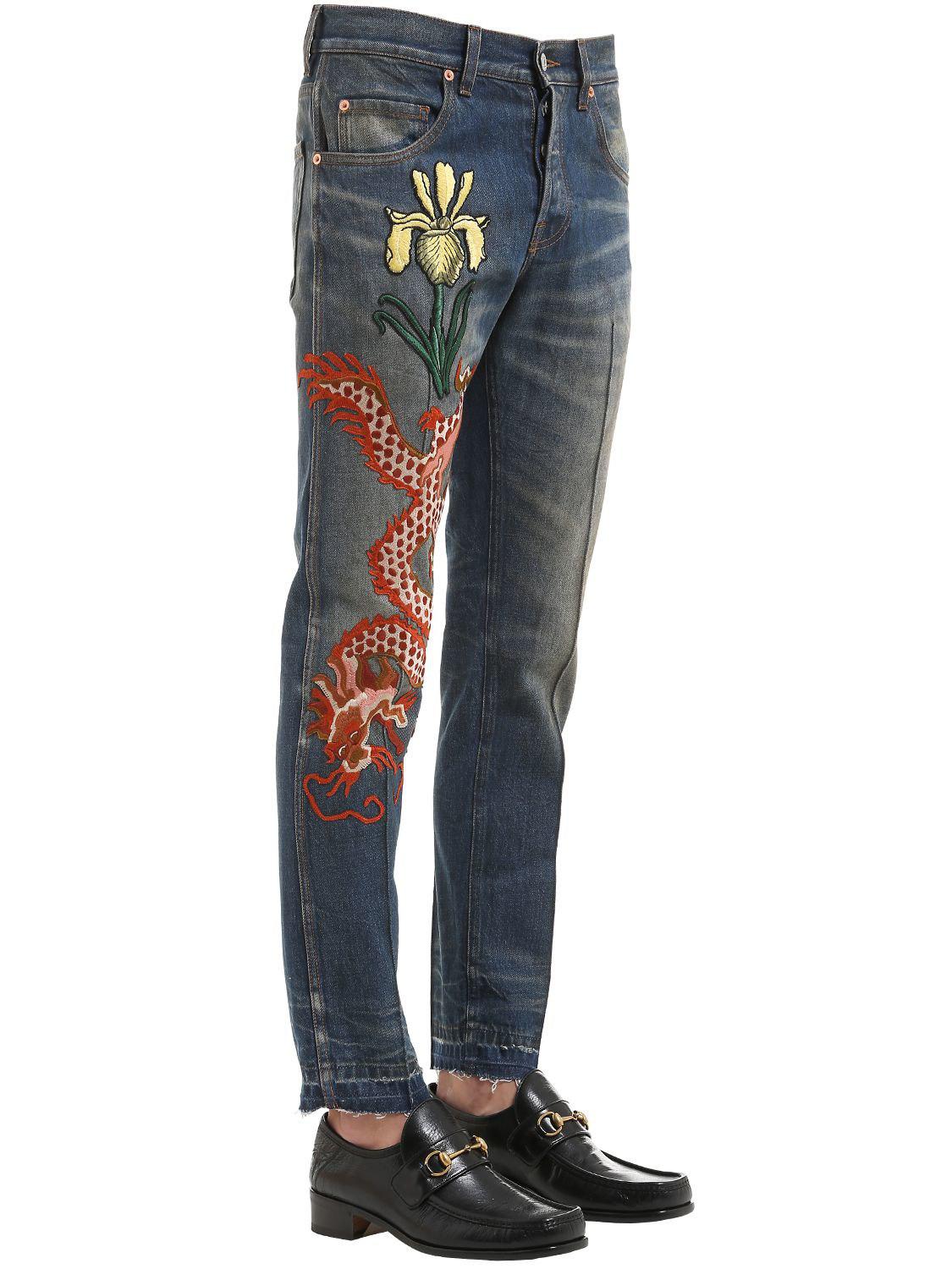Gucci Denim 17.5cm Dragon Stone Washed Jeans in Blue for Men Lyst