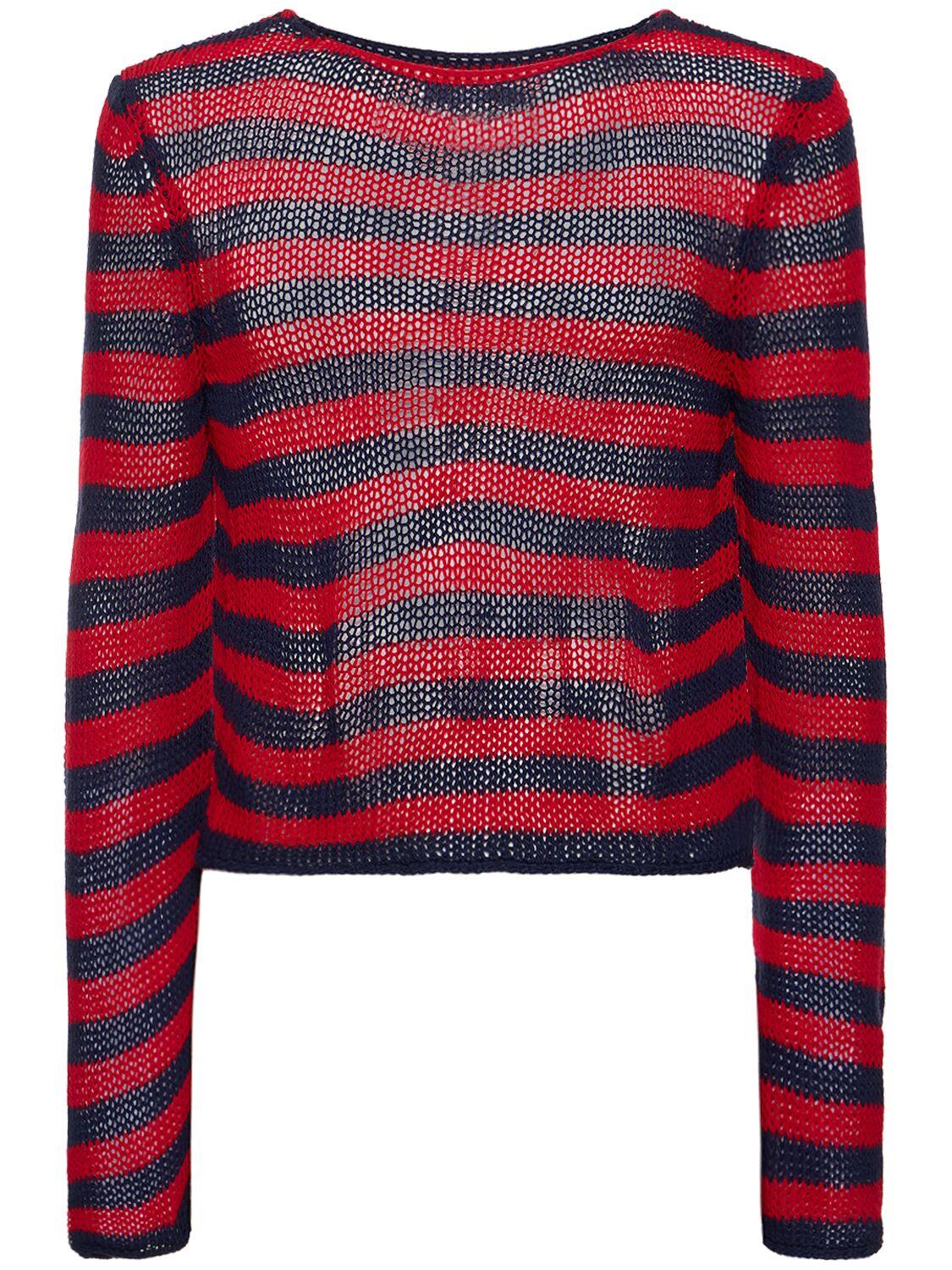 Jaded London Striped Acrylic Sweater W/ Slashed Neck in Red for