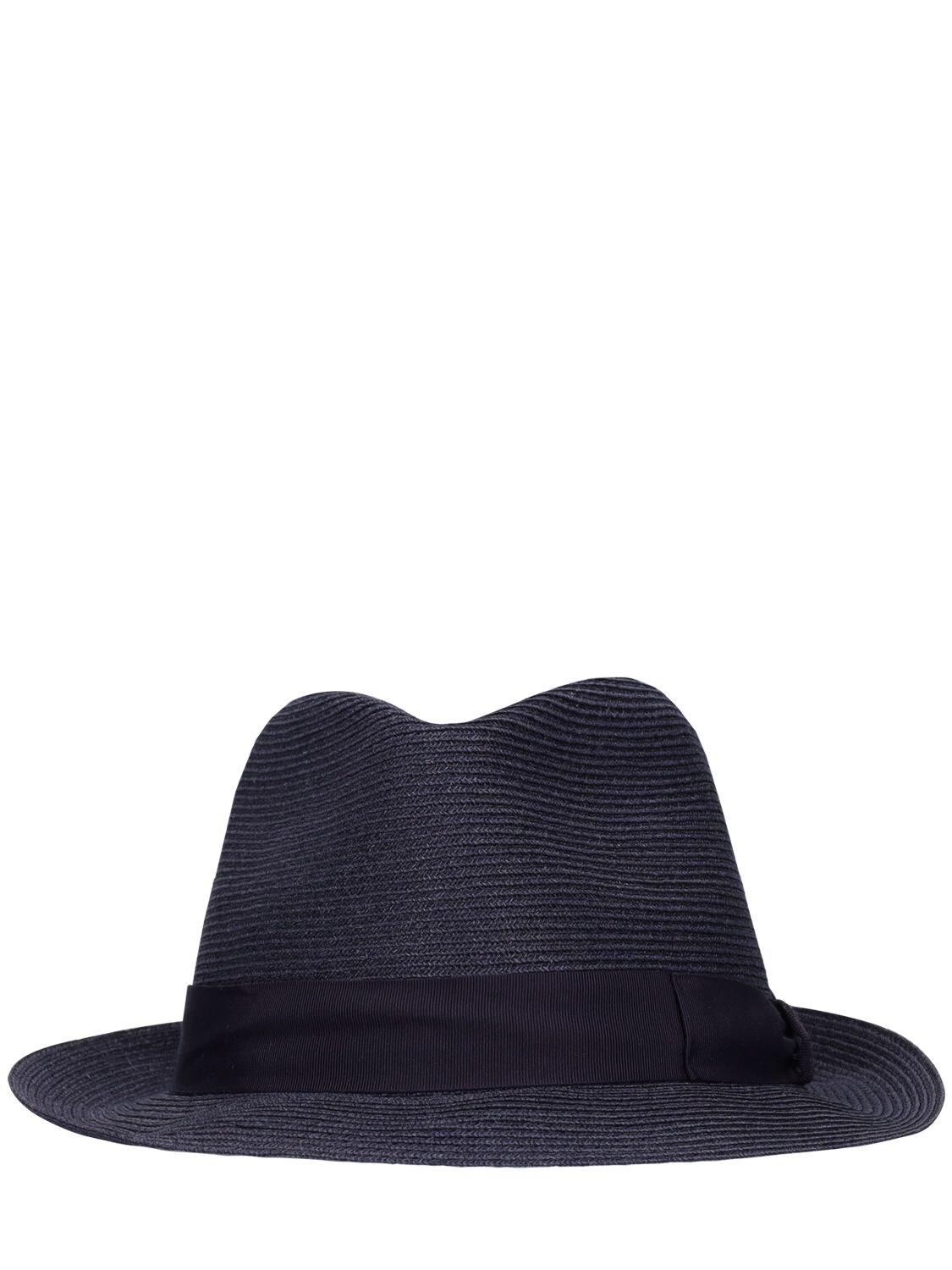 Borsalino Jules Narrow Brim Panama Hat in Blue for Men | Lyst UK