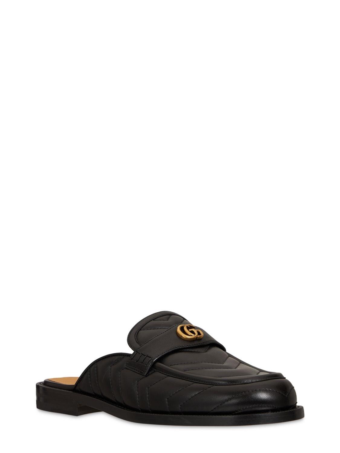 Gucci Double G Matelassé Leather Slippers in Black for Men | Lyst