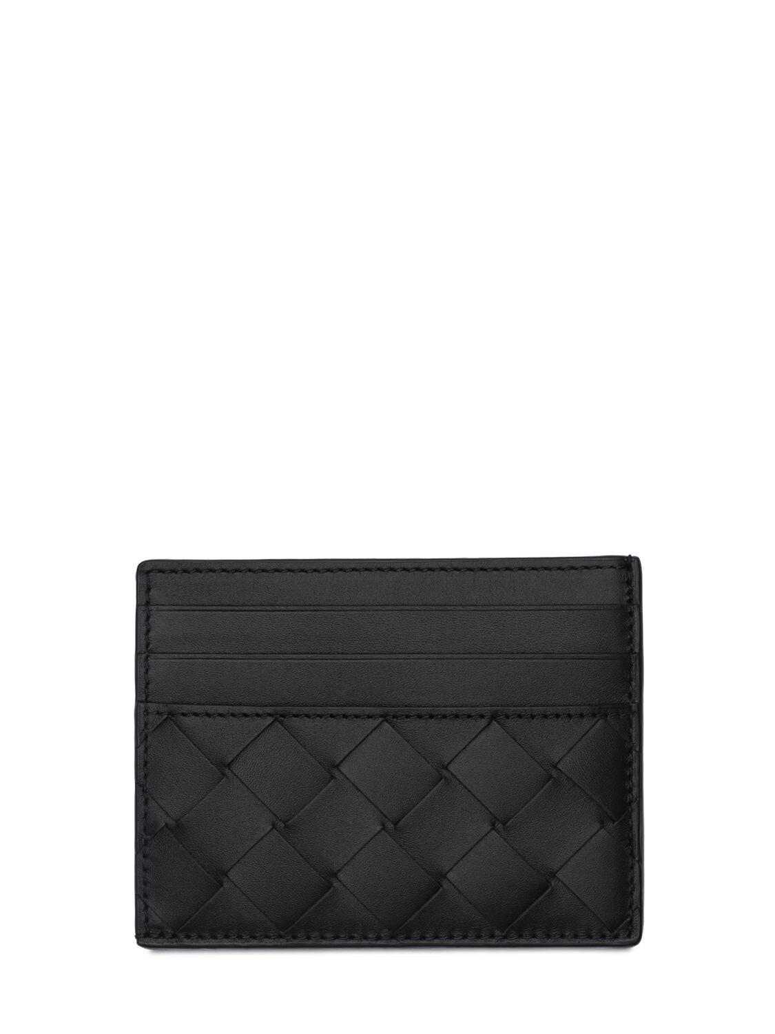 Bottega Intrecciato Leather Card Holder in Black for Men Lyst