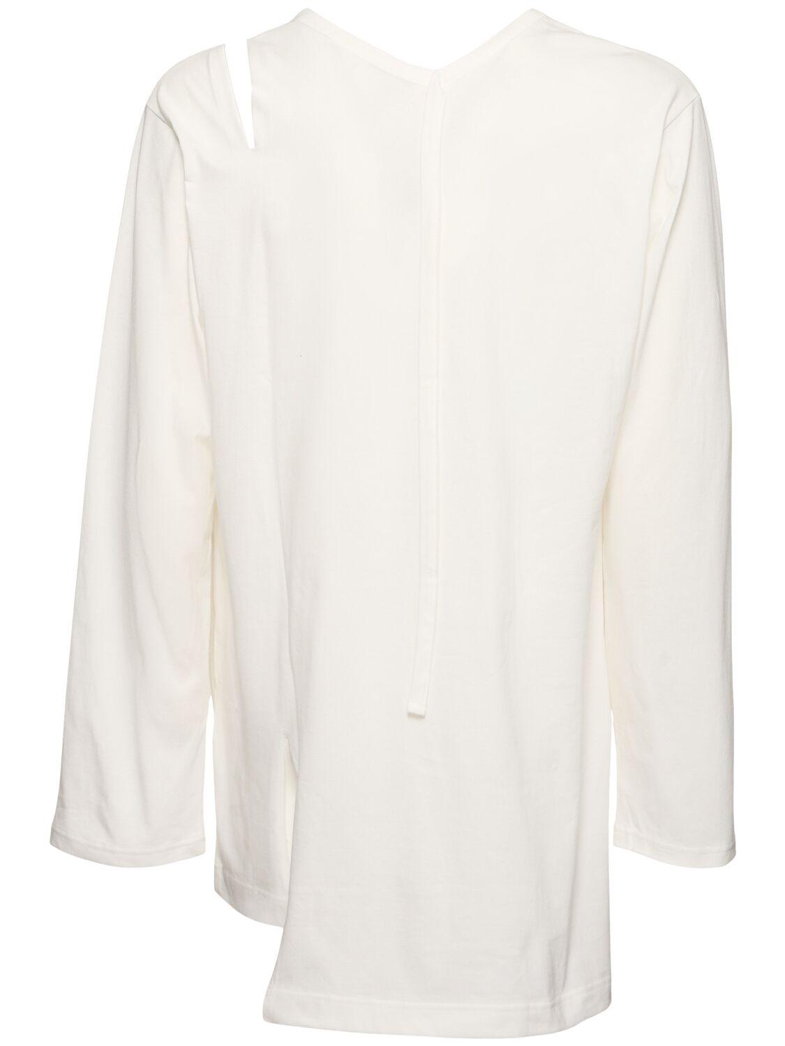 Yohji Yamamoto Binder Long Sleeve V-Neck T-Shirt in White