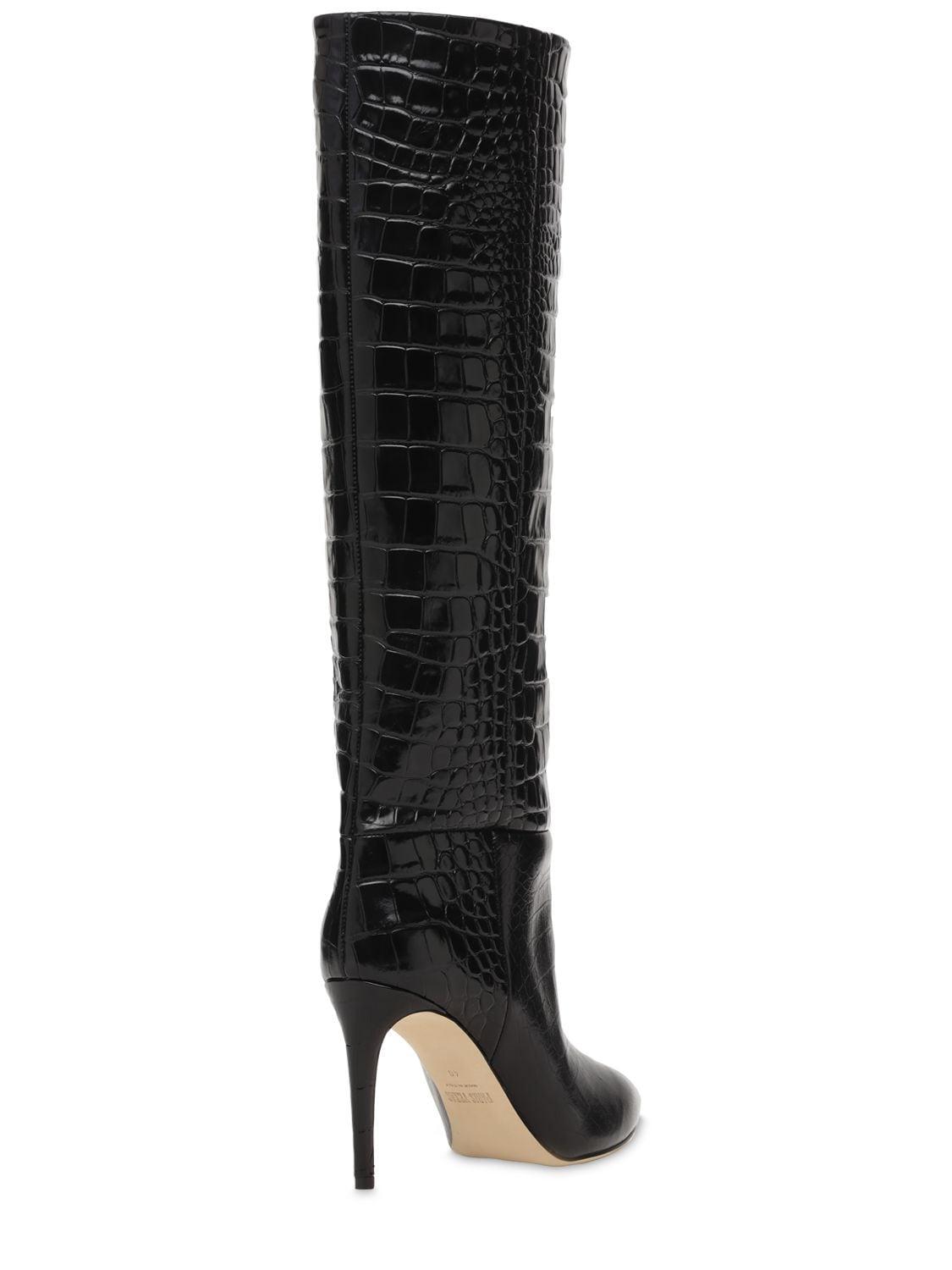Paris Texas 85mm Croc Embossed Leather Tall Boots in Black | Lyst