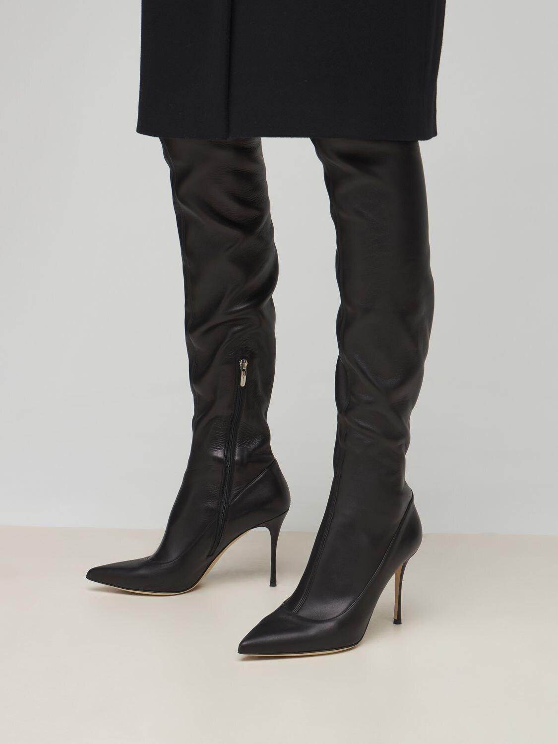 Sergio Rossi 90mm Stretch Leather Over-the-knee Boots in Black | Lyst