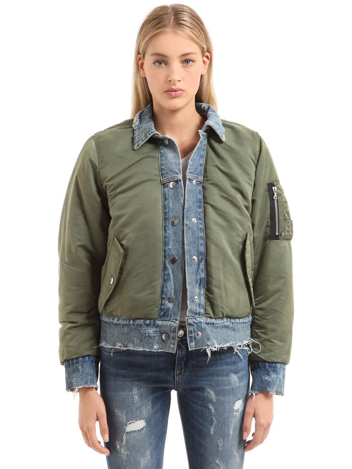 Amiri Reversible Denim & Nylon Bomber Jacket in Olive Green (Green) - Lyst