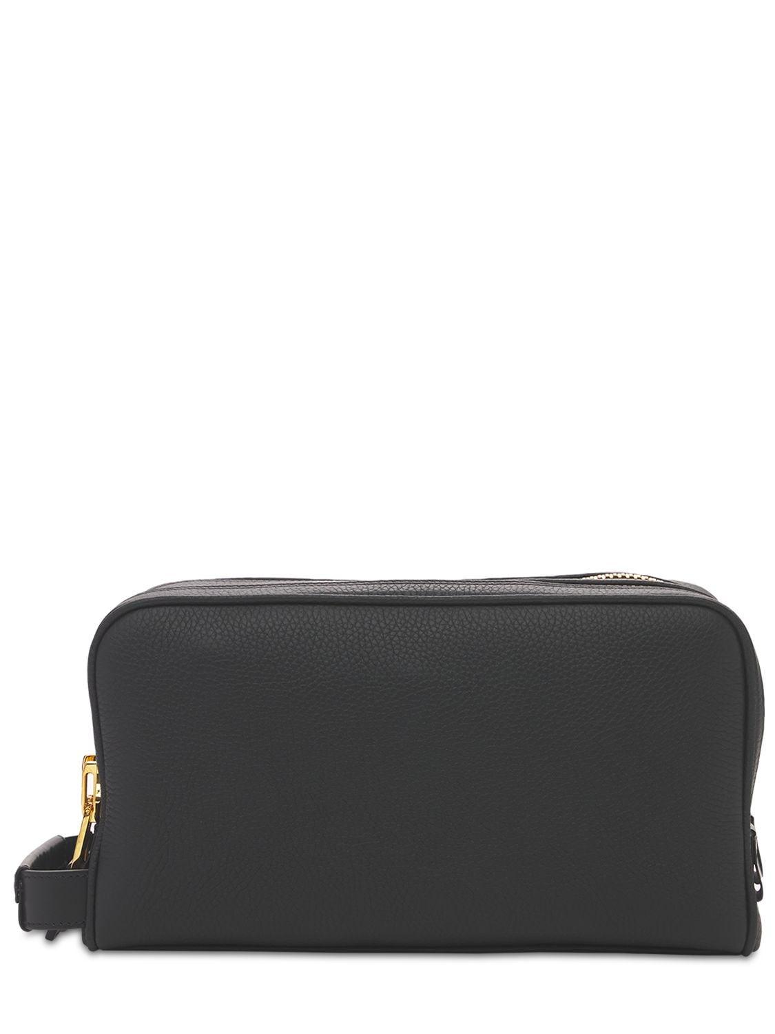 Tom Ford Leather Double Zip Toiletry Bag W/handle in Black for Men | Lyst