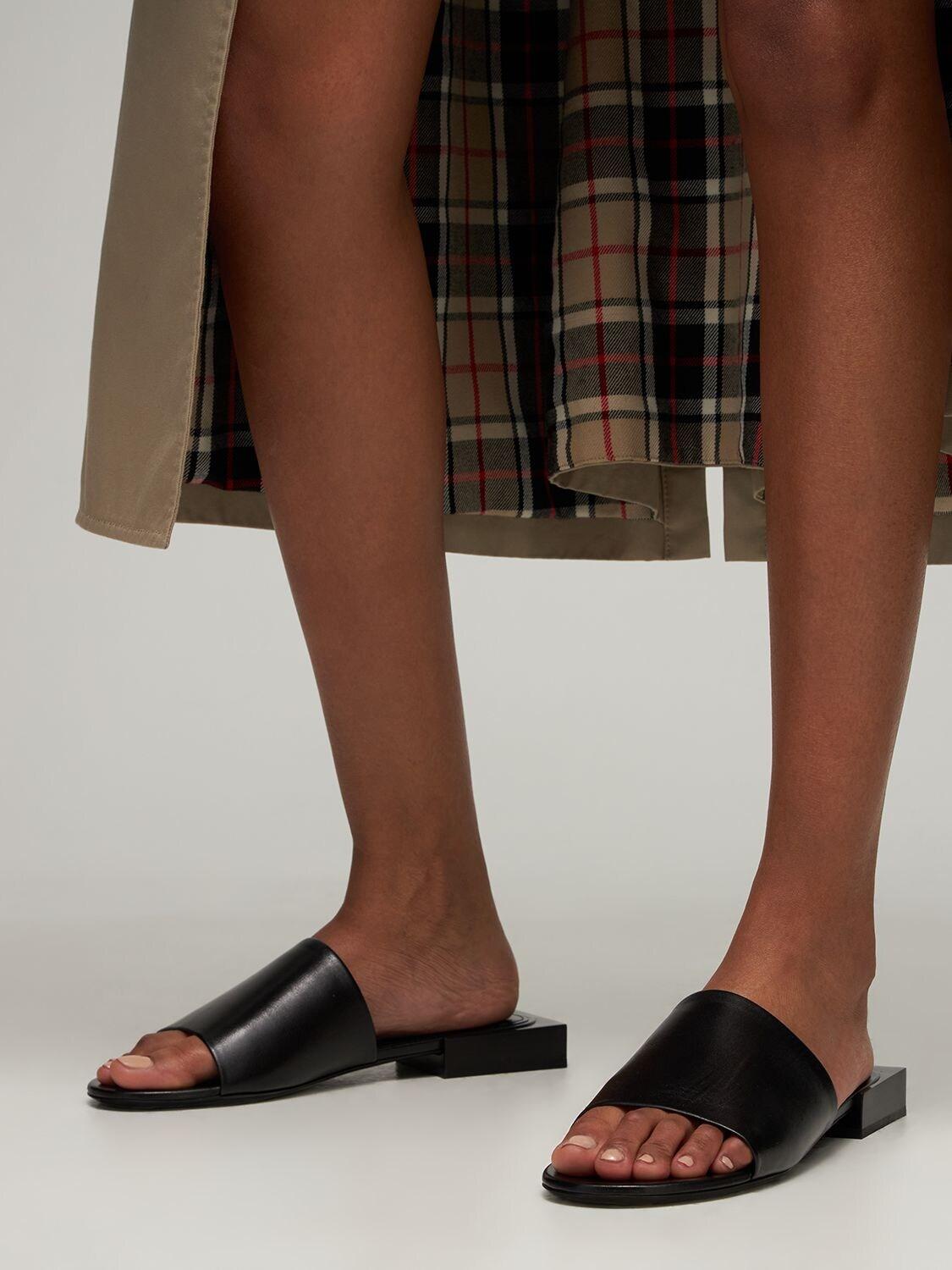 Balenciaga 10mm Box Leather Slide Sandals in Black | Lyst UK