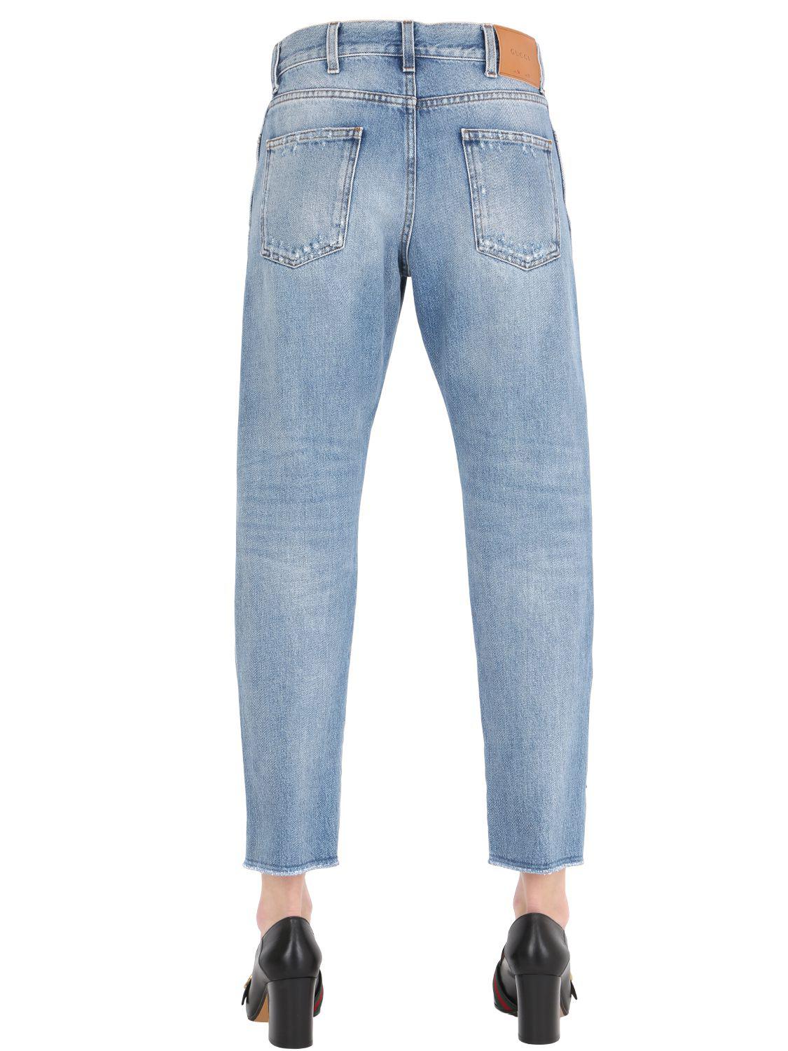 Gucci Boyfriend Butterfly Patch Denim Jeans in Blue - Lyst