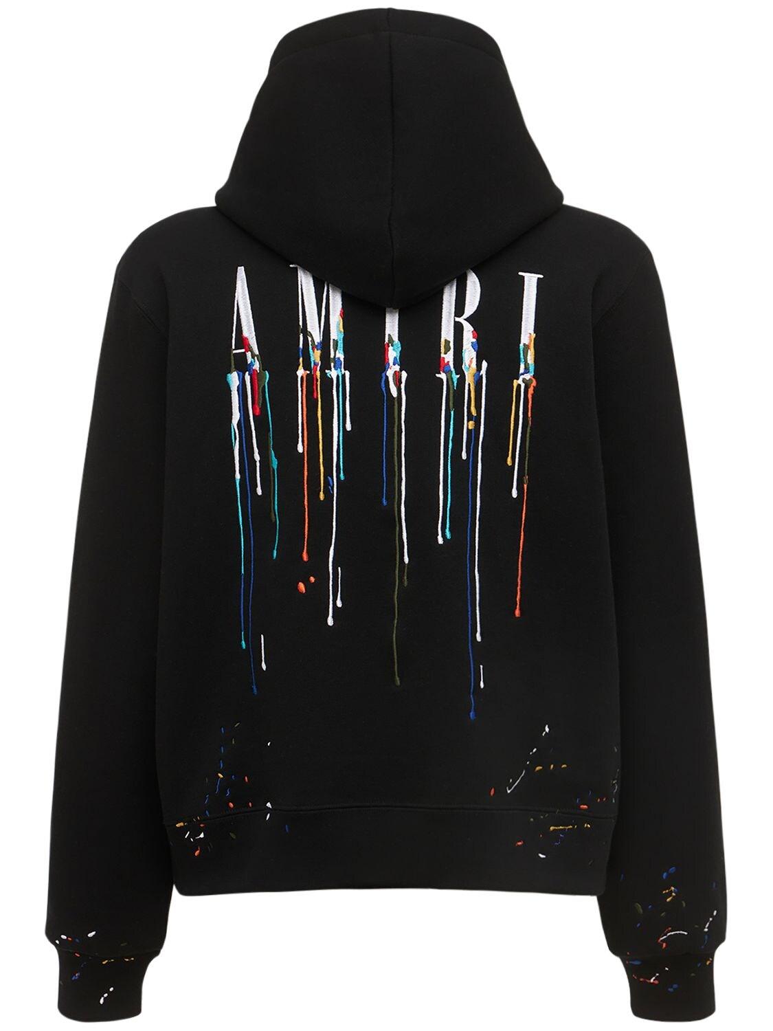 Amiri Embroidered Paint Drip Core Logo Hood in Blue for Men