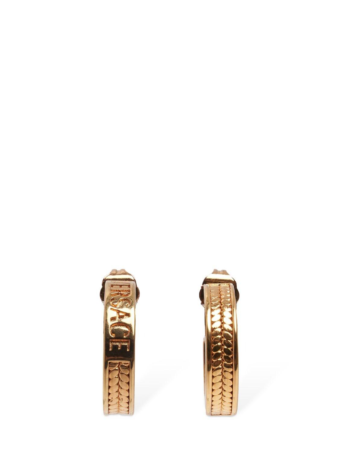 Mens Jewellery Earrings and ear cuffs for Men Versace Logo Lettering Hoop Earrings in Gold Metallic 