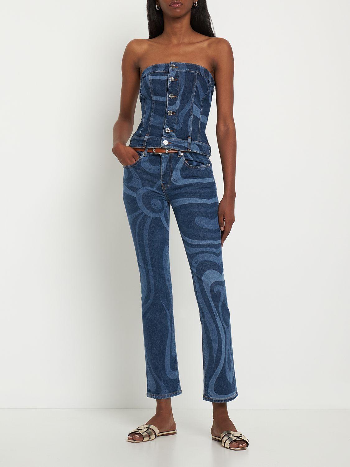 Emilio Pucci Marmo Printed Straight Jeans in Blue | Lyst
