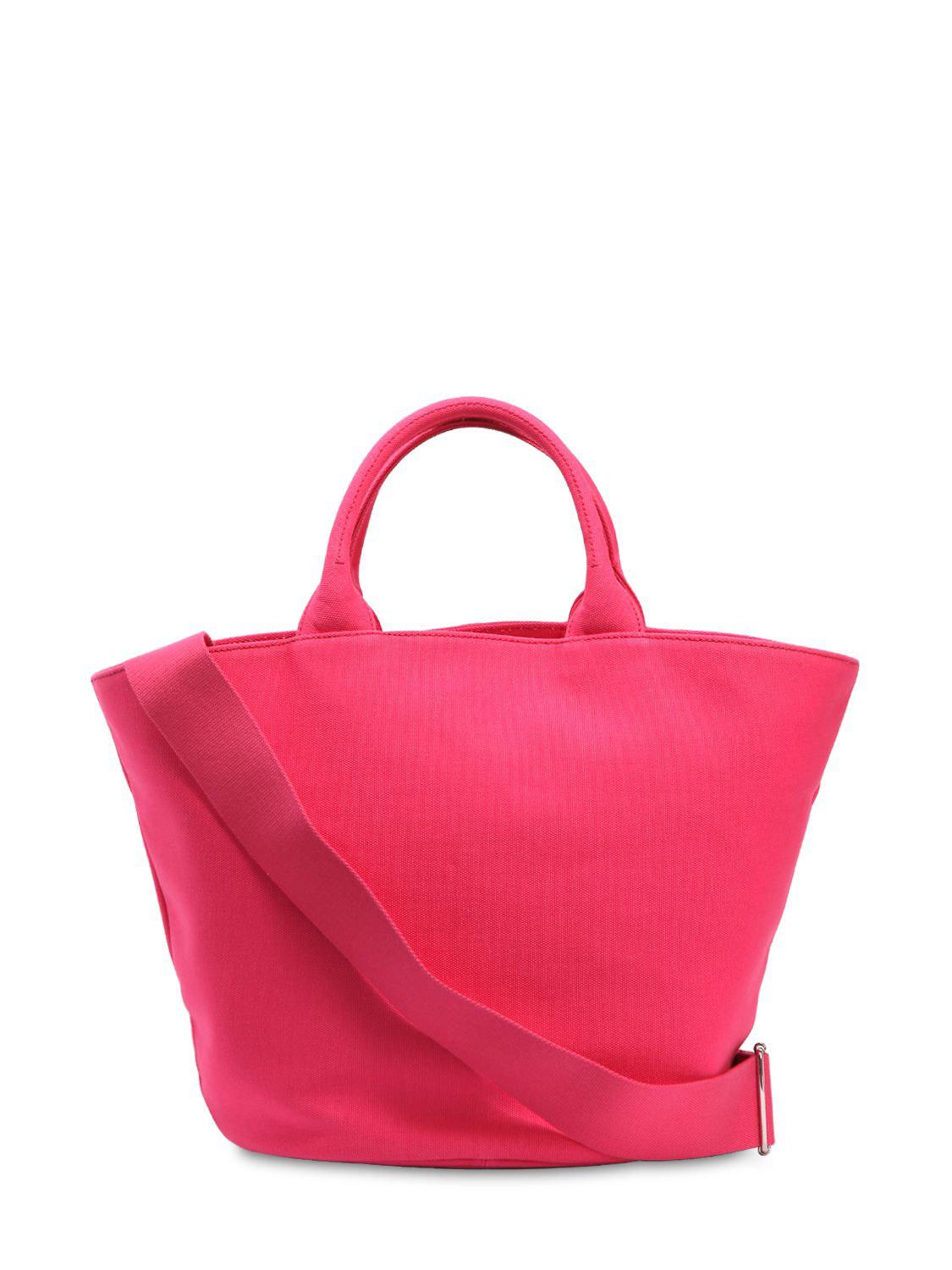 Prada Logo Printed Cotton Canvas Tote Bag in Fuchsia (Pink) - Lyst