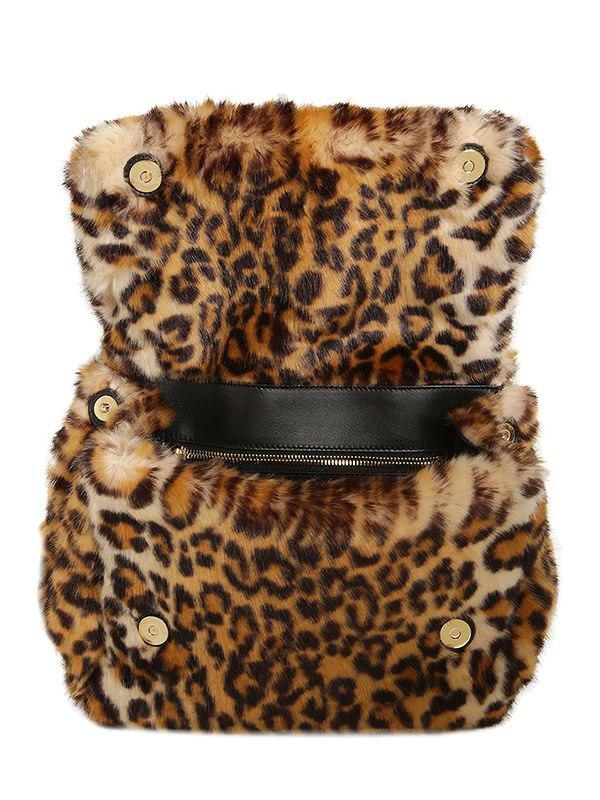 Dolce & Gabbana Sicily Leopard Print Faux Fur Bag in Brown