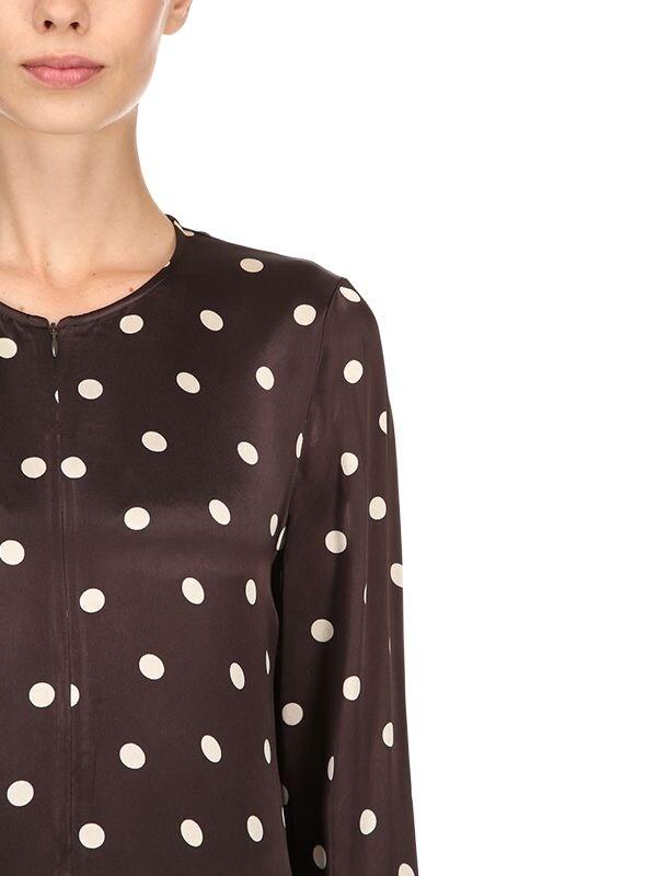 Ganni Cameron Polka Dots Satin Viscose Dress in Brown - Lyst
