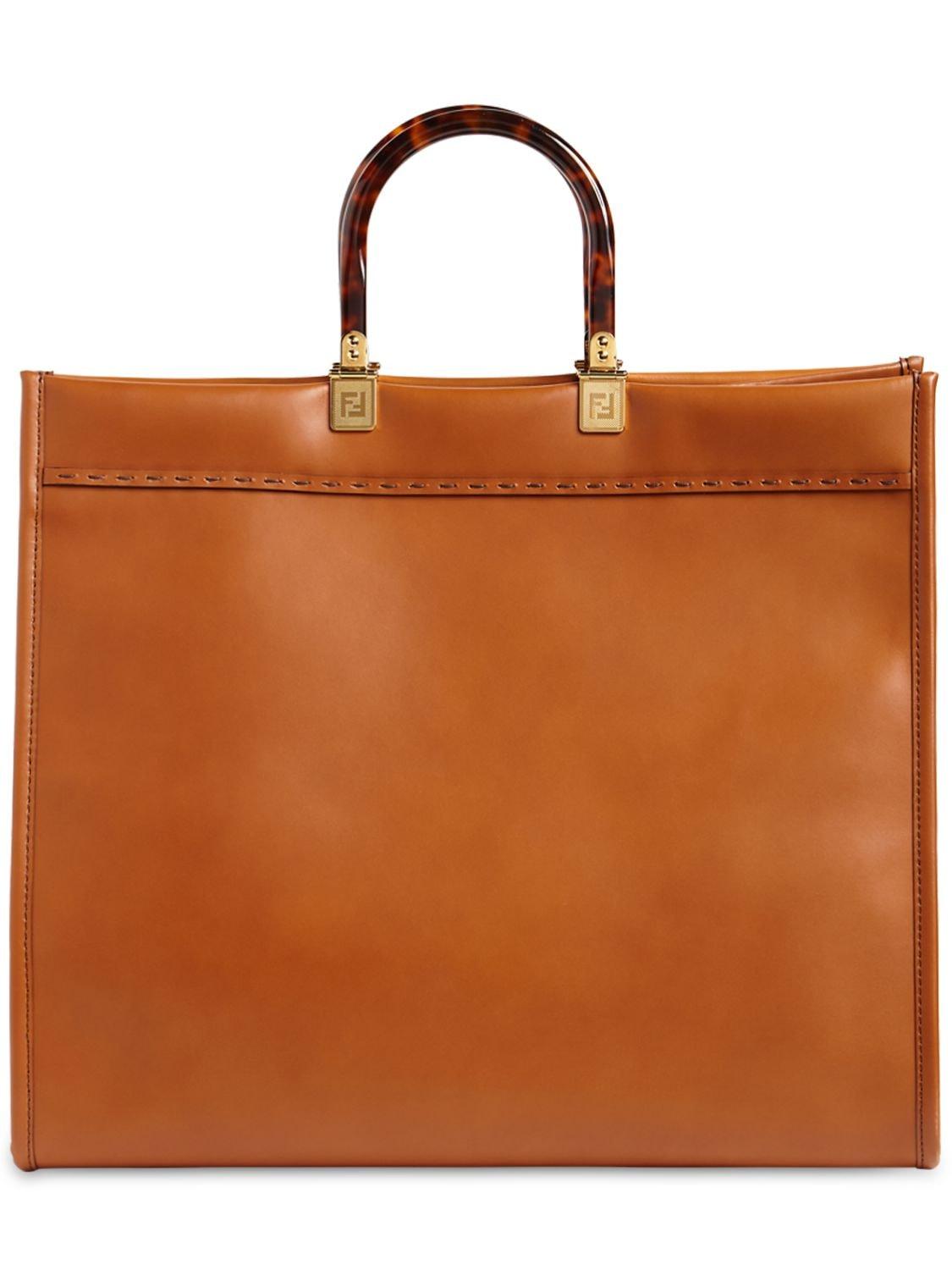 Fendi Sunshine Large Leather Shopper in Brown | Lyst