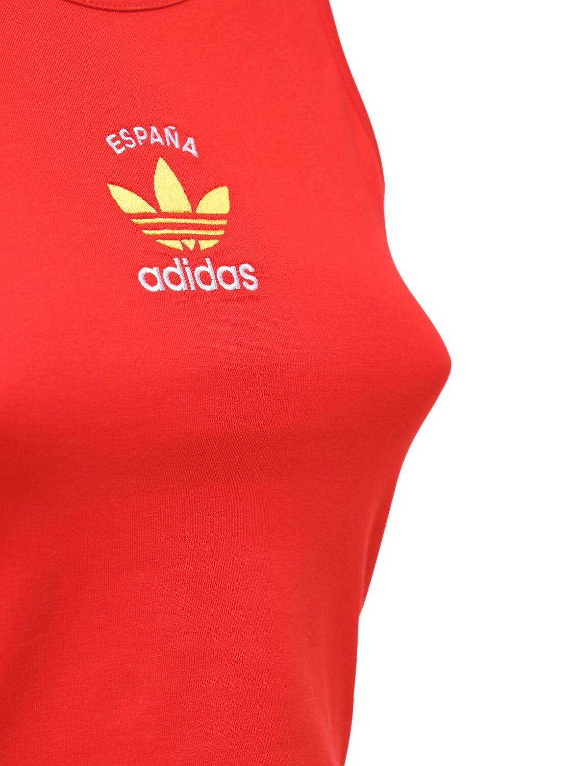 adidas Originals 3-s Spain Stretch Cotton Crop Tank Top in Red | Lyst