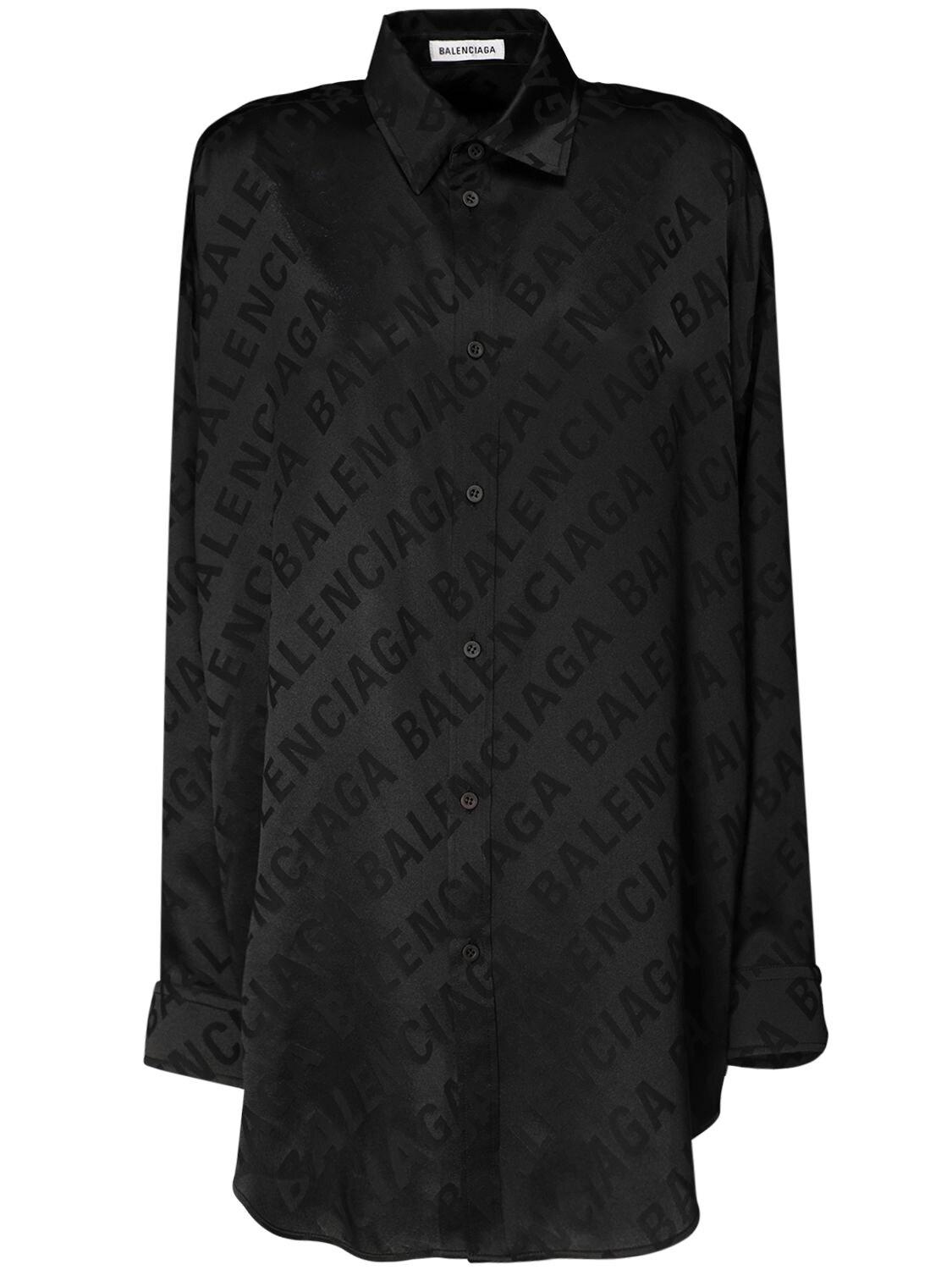 Nuevo significado Montón de Pantera Balenciaga Oversize Logo Jacquard Silk Satin Shirt in Black | Lyst