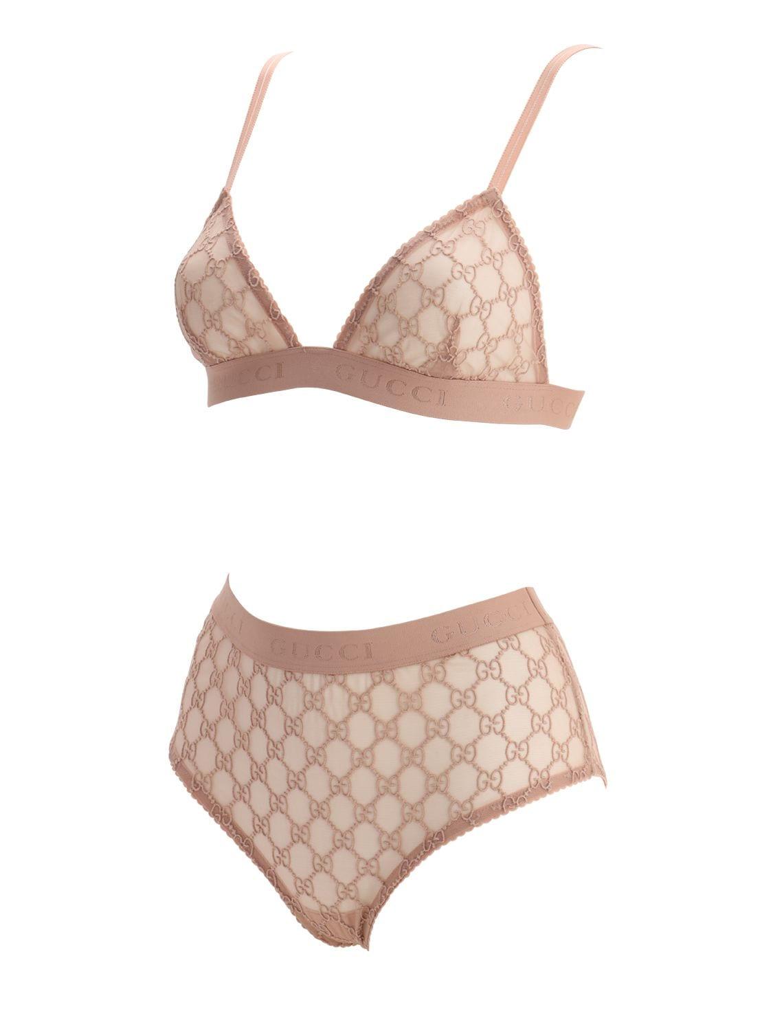 スパッツ・レギンス GG All Over Embroidered Tulle Lingerie Set Gucci GG Embroidered Lingerie Set in Pink | Lyst