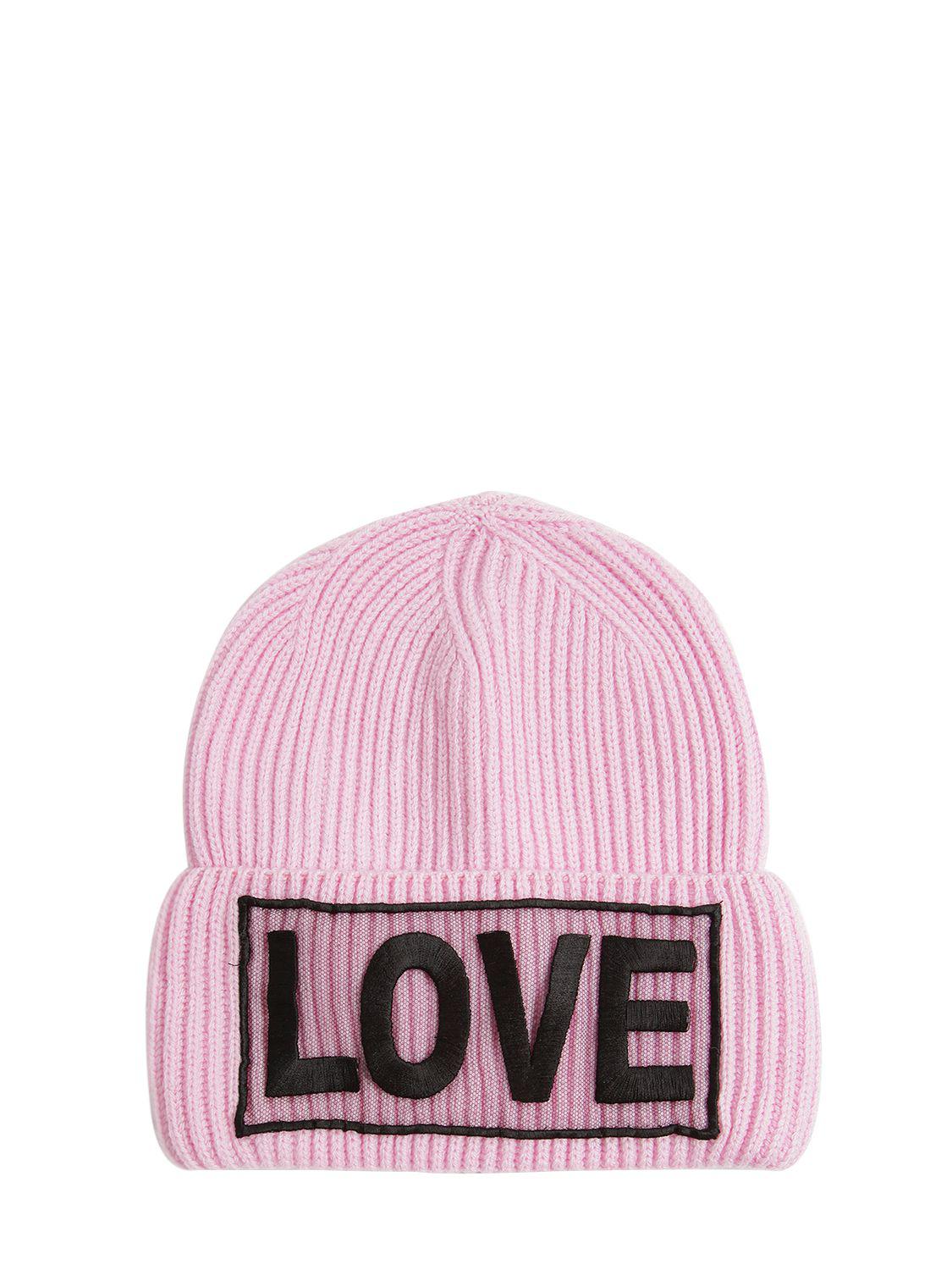 Versace Love Knitted Wool Beanie Hat in Pink Lyst