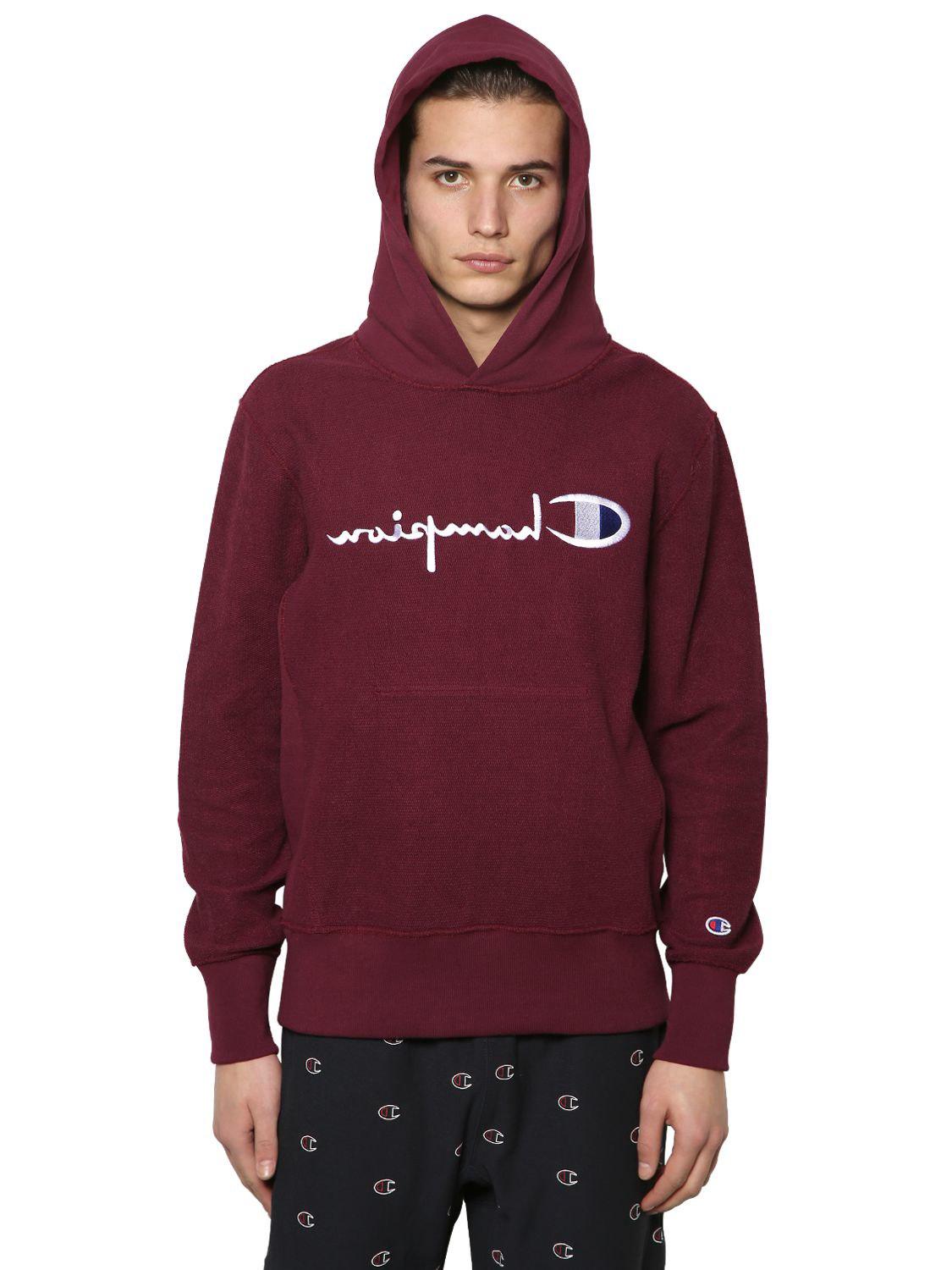 Champion Hooded Reversed Logo Cotton Sweatshirt in Bordeaux (Red) for Men -  Lyst