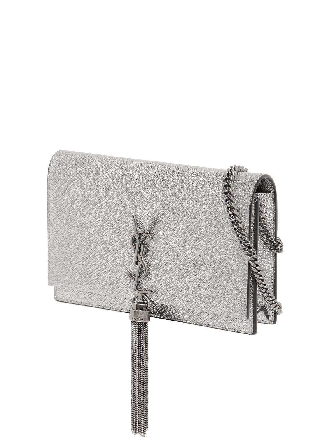 Saint Laurent Silver Textured Leather Small Kate Tassel Crossbody Bag at  1stDibs