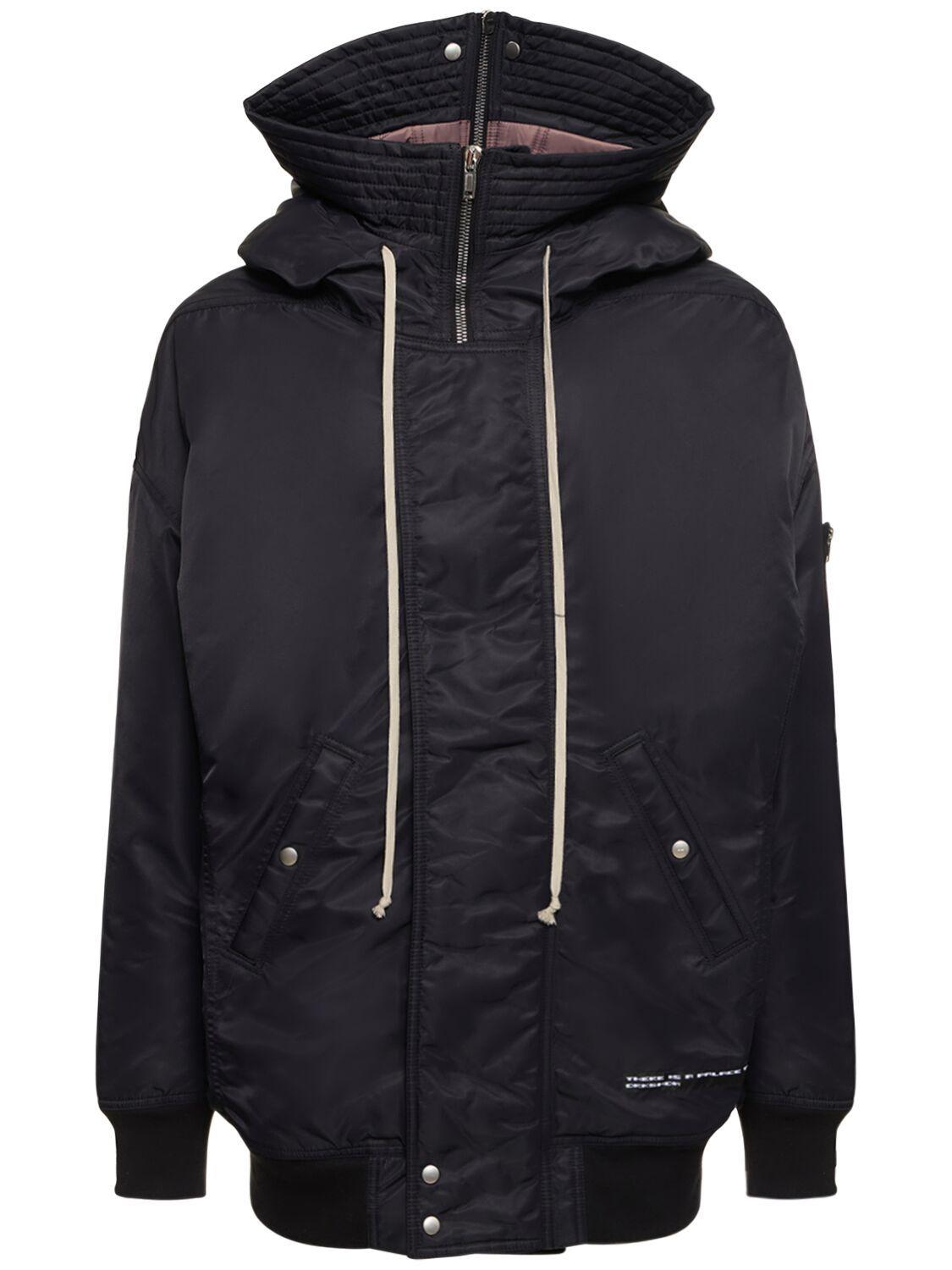 Rick Owens DRKSHDW Hooded Long Bomber Nylon Down Jacket in Blue