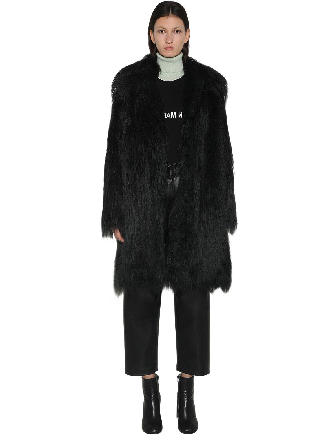 MM6 by Maison Martin Margiela Faux Fur Coat in Black - Lyst