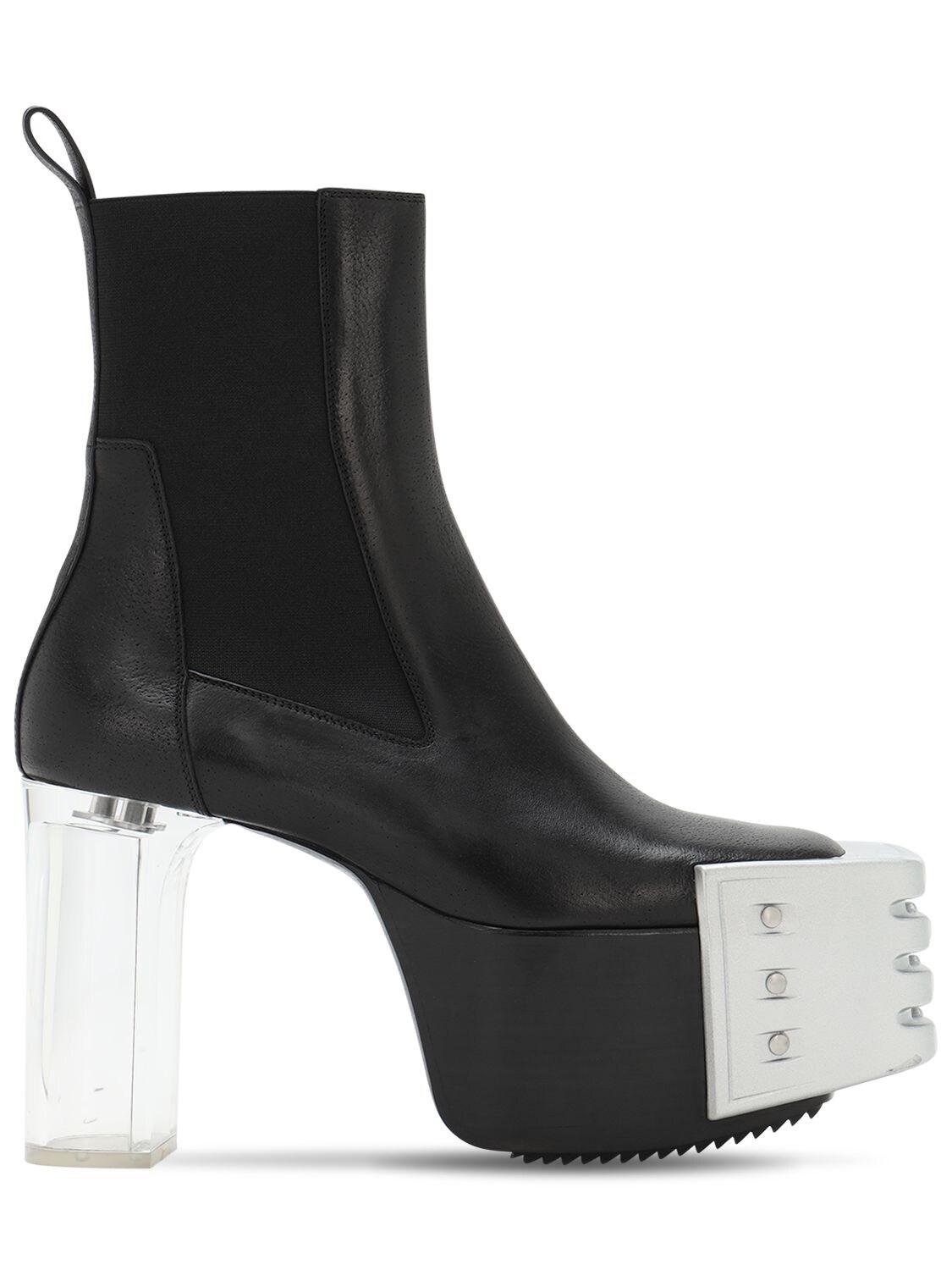 Rick Owens 125mm Grill Kiss Leather Boots in Black/Silver (Black 