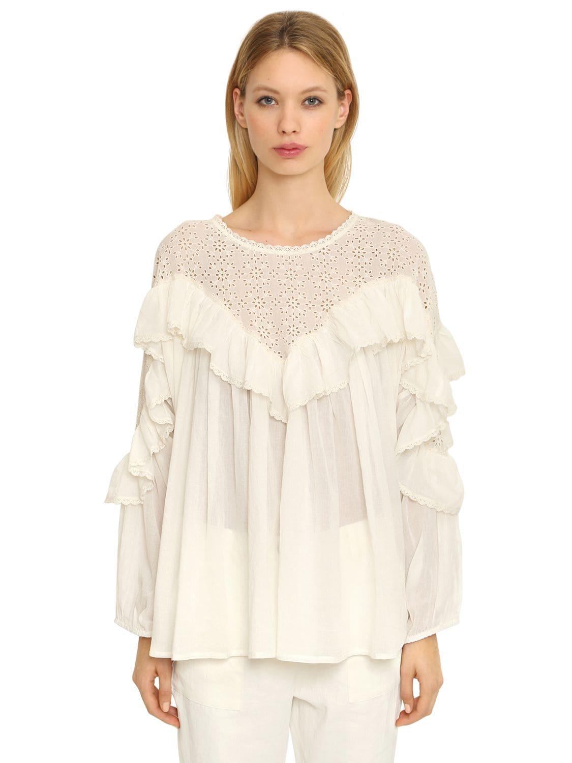 Mes Demoiselles Cotton Eyelet Lace & Gauze Blouse in Ivory (White) Lyst