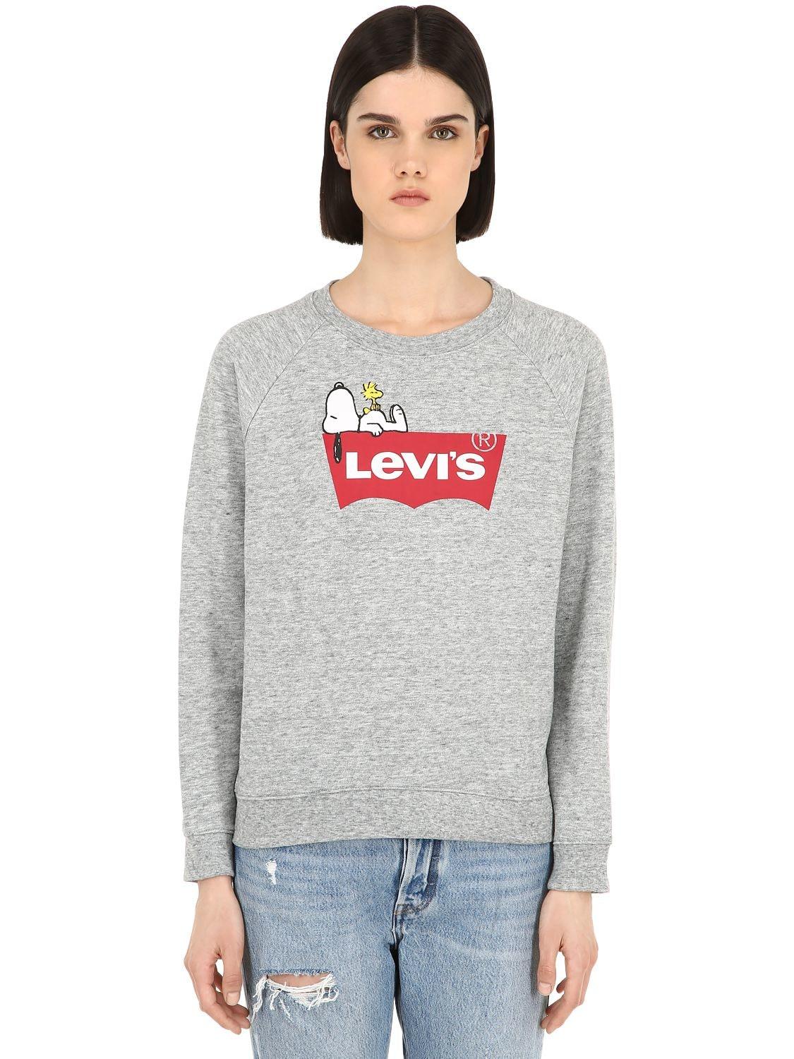 Levi's Snoopy Logo Print Cotton Sweatshirt in Grey (Gray) - Lyst