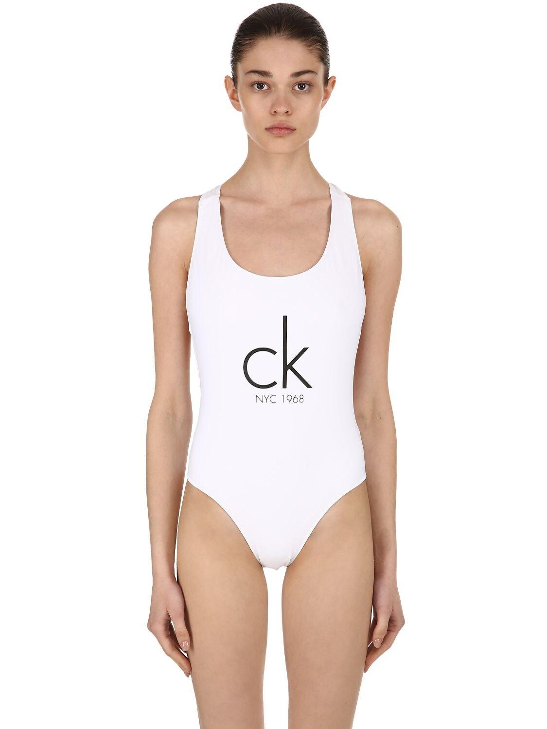 Calvin Klein Cheeky Racerback One Piece Swimsuit in White