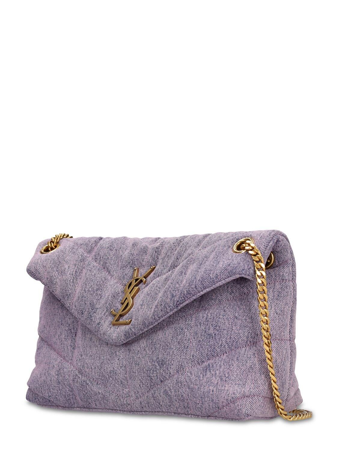 Saint Laurent Small Puffer Loulou Denim Shoulder Bag in Purple | Lyst