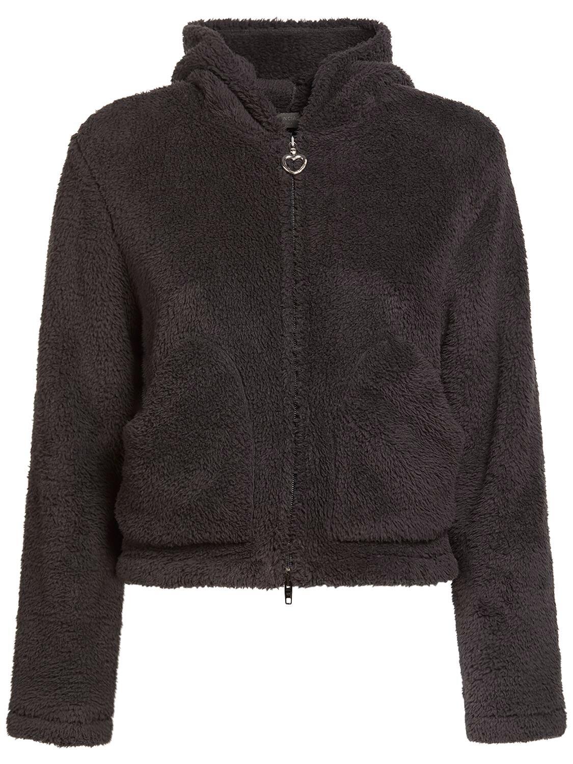 Balenciaga Heart Zip-up Faux Fur Sweatshirt in Black | Lyst UK