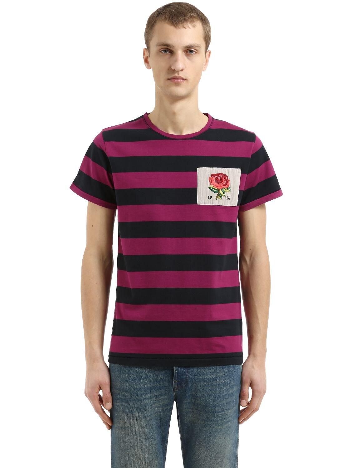 Kent & Curwen Gridlan Striped Cotton Chambray T-shirt in Fuchsia/Black ...