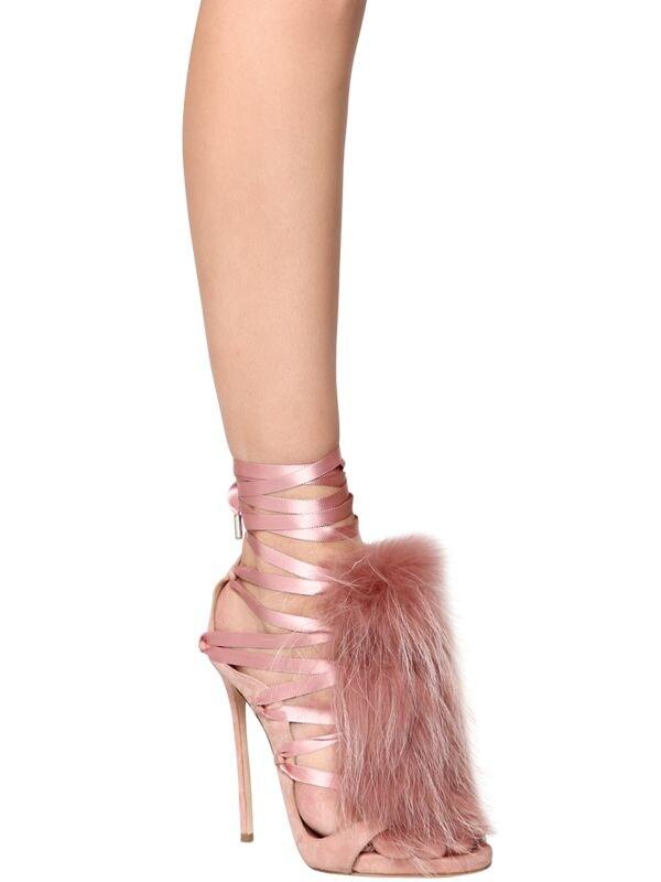 fur lace up sandals