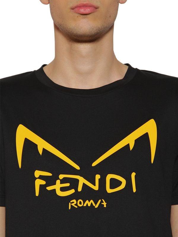 Fendi Diabolic Eyes Logo Print Cotton T Shirt in Black for Men Lyst