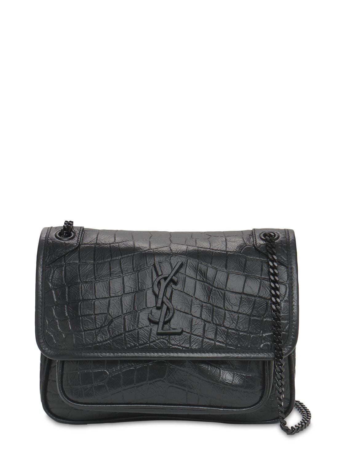 Saint Laurent Baby Niki Croc Embossed Leather Bag in Gray Lyst