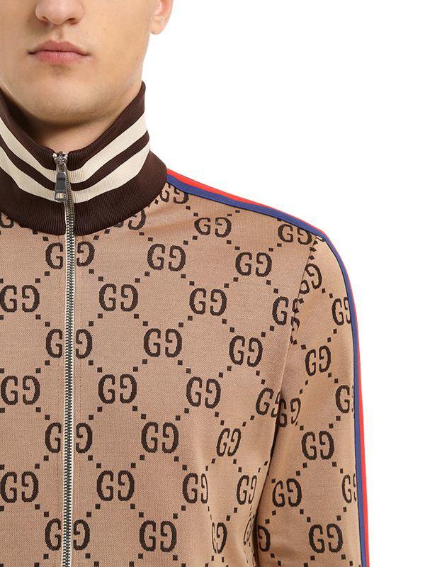 Gucci Gg Zipped Jacquard Track Jacket in Brown for Men | Lyst