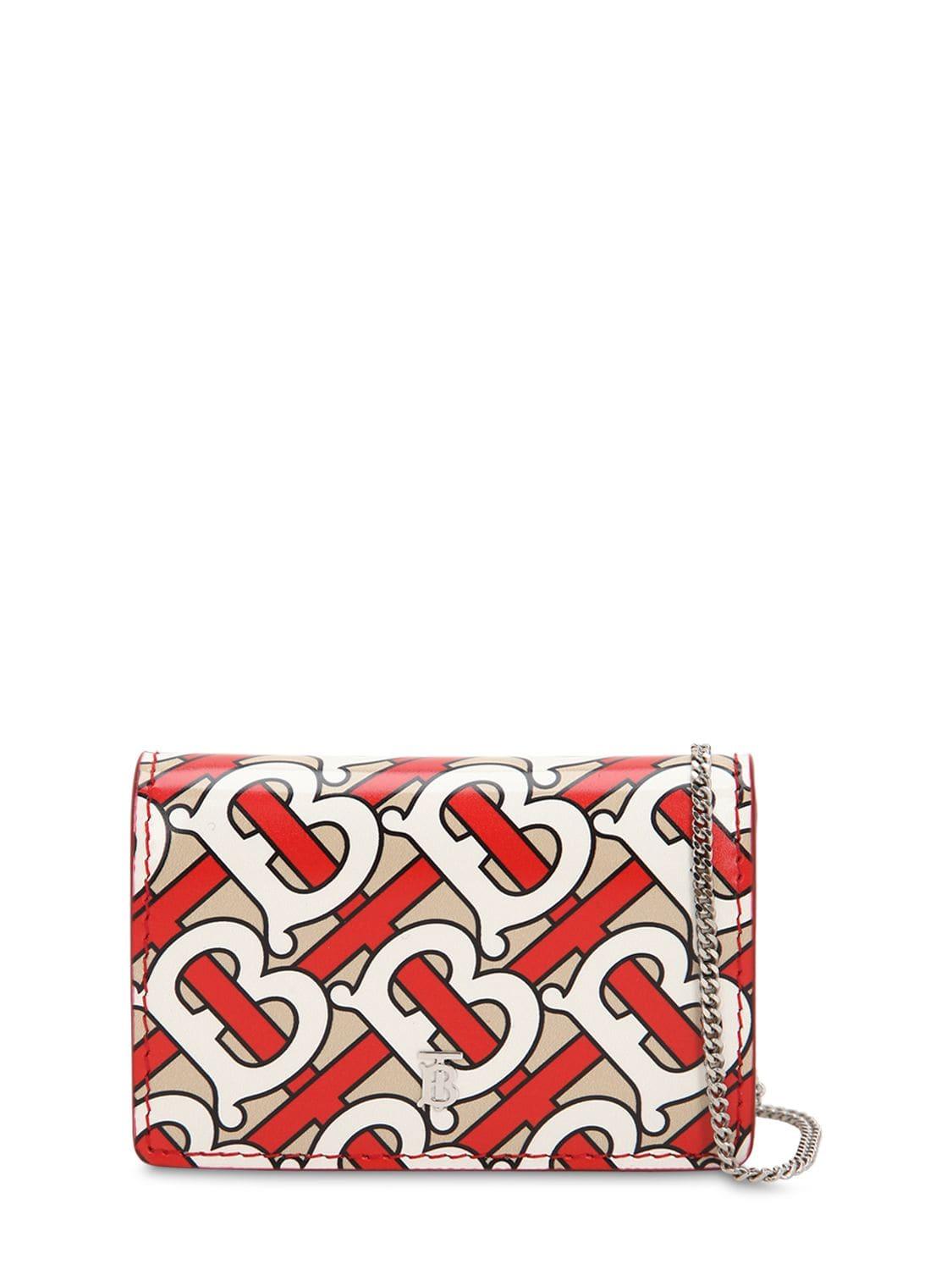 Burberry Monogram Print Card Case With Detachable Strap in Red | Lyst