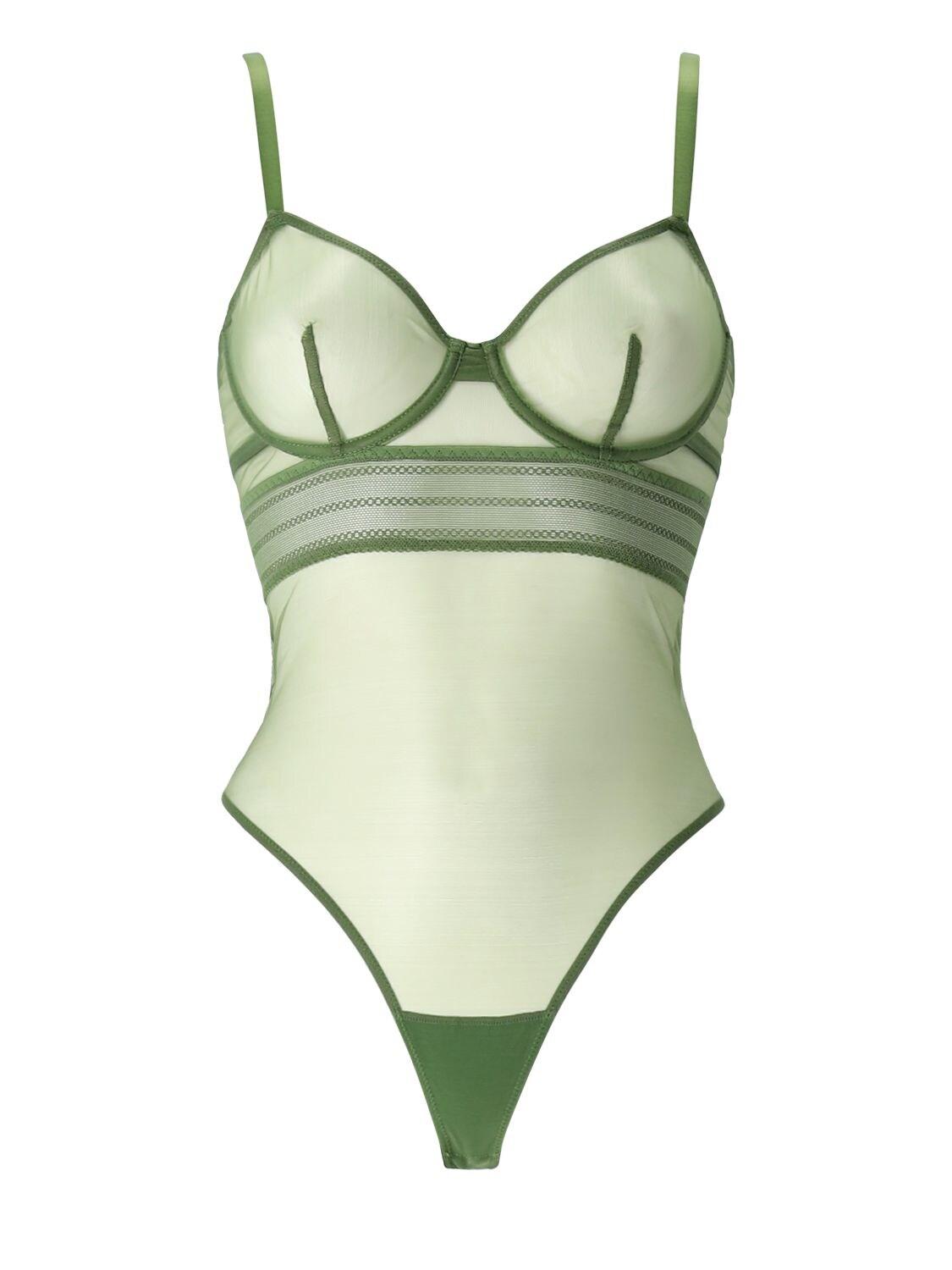 Else Sheer Mesh Bodysuit W/underwire in Green | Lyst