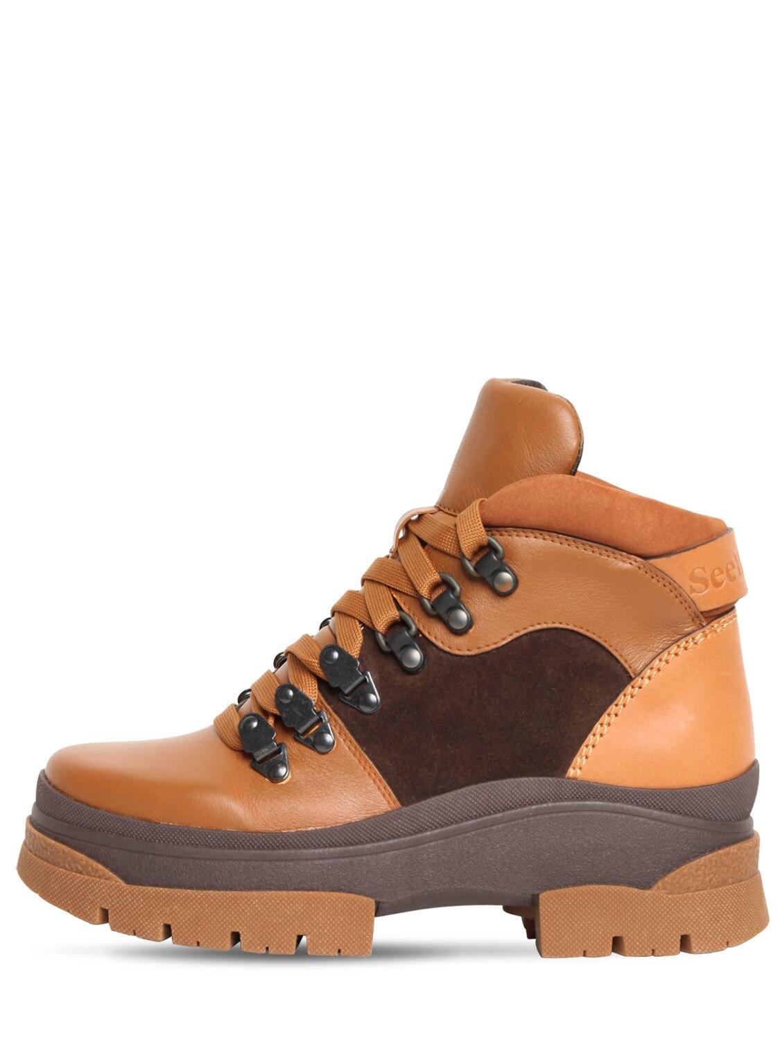 See By Chloé 30mm Leather & Suede Hiking Boots in Brown/Tan (Brown) Lyst