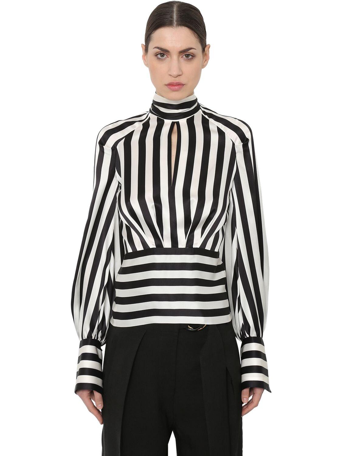 Petar Petrov Silk Open Back Striped Satin Blouse in Black/White (Black) - Save 79% - Lyst