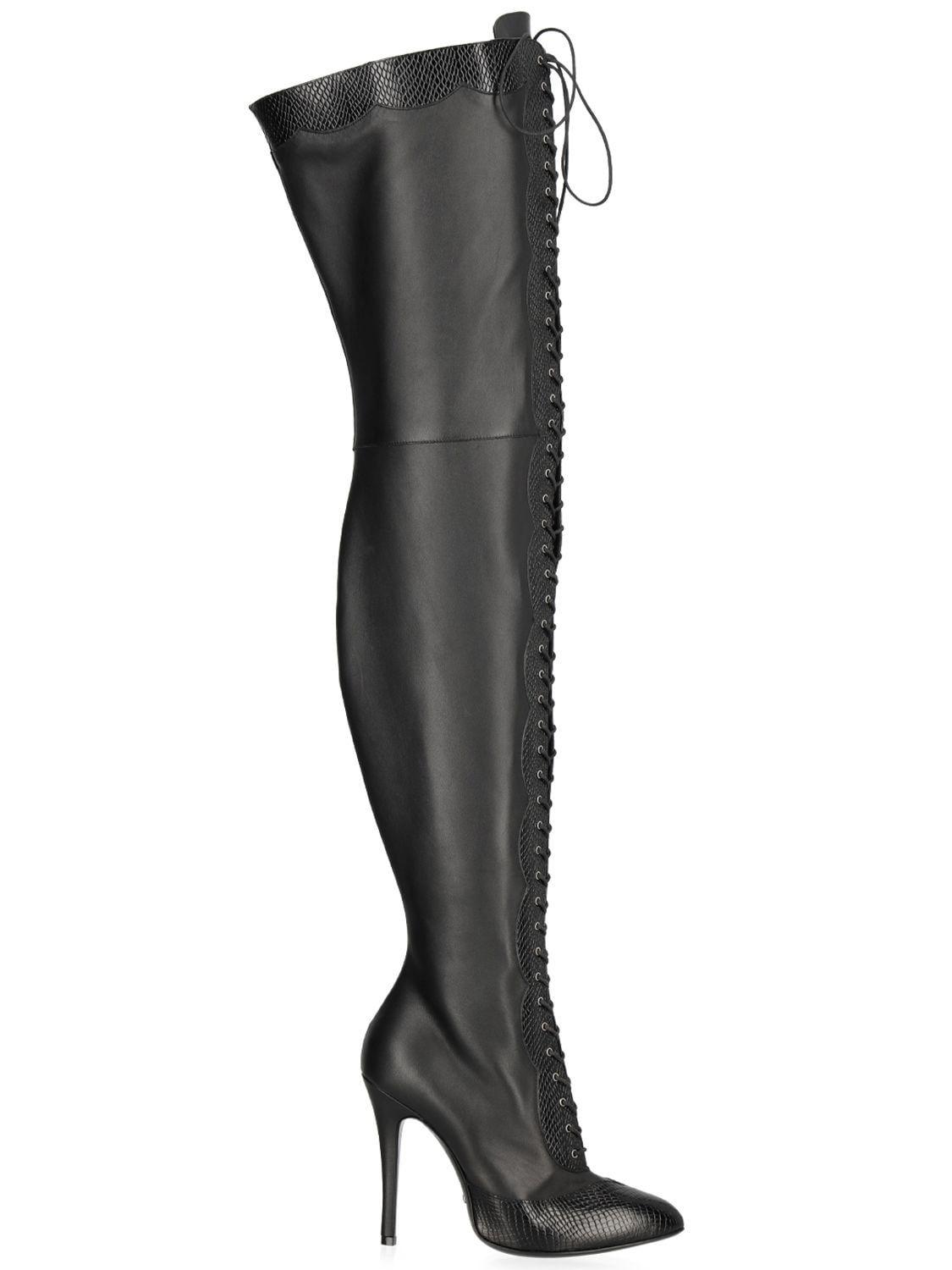 Gucci 90mm Harriet Leather Over The Knee Boots in Black | Lyst