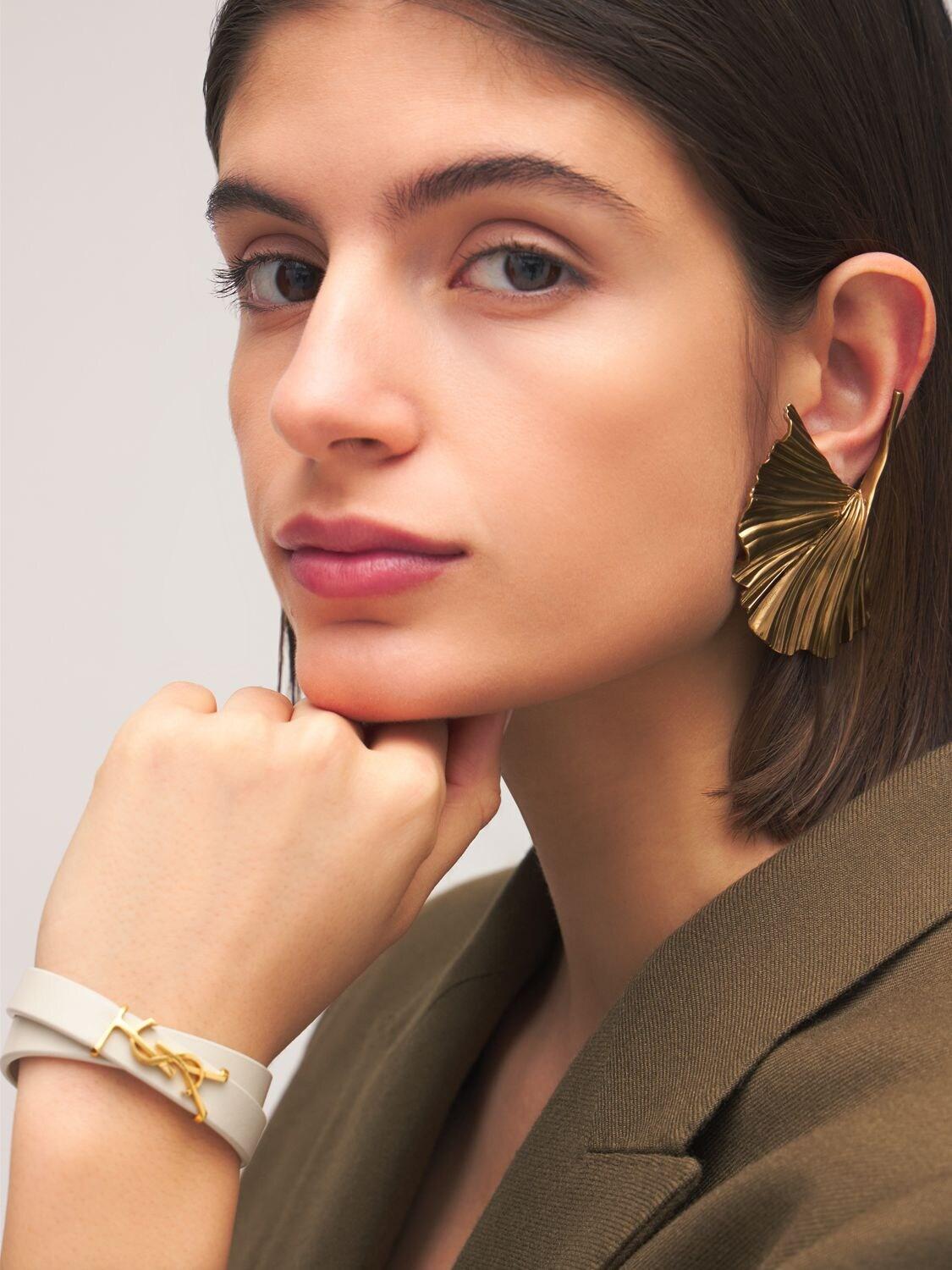 Ysl double wrap bracelet in black leather Clearance