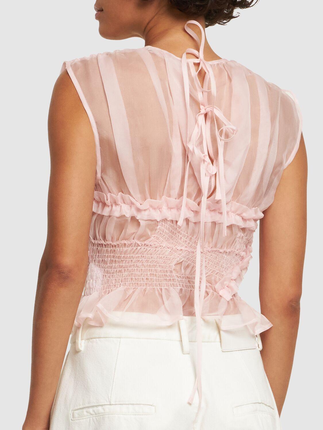 Cecilie Bahnsen Uphi Silk Organza Embroidered Top in Pink | Lyst