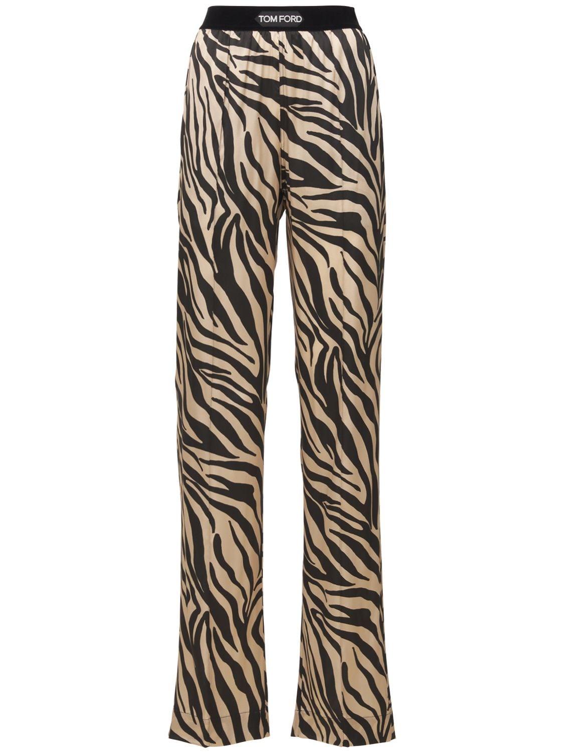 Tom Ford Zebra Print Logo Silk Satin Pajama Pants | Lyst