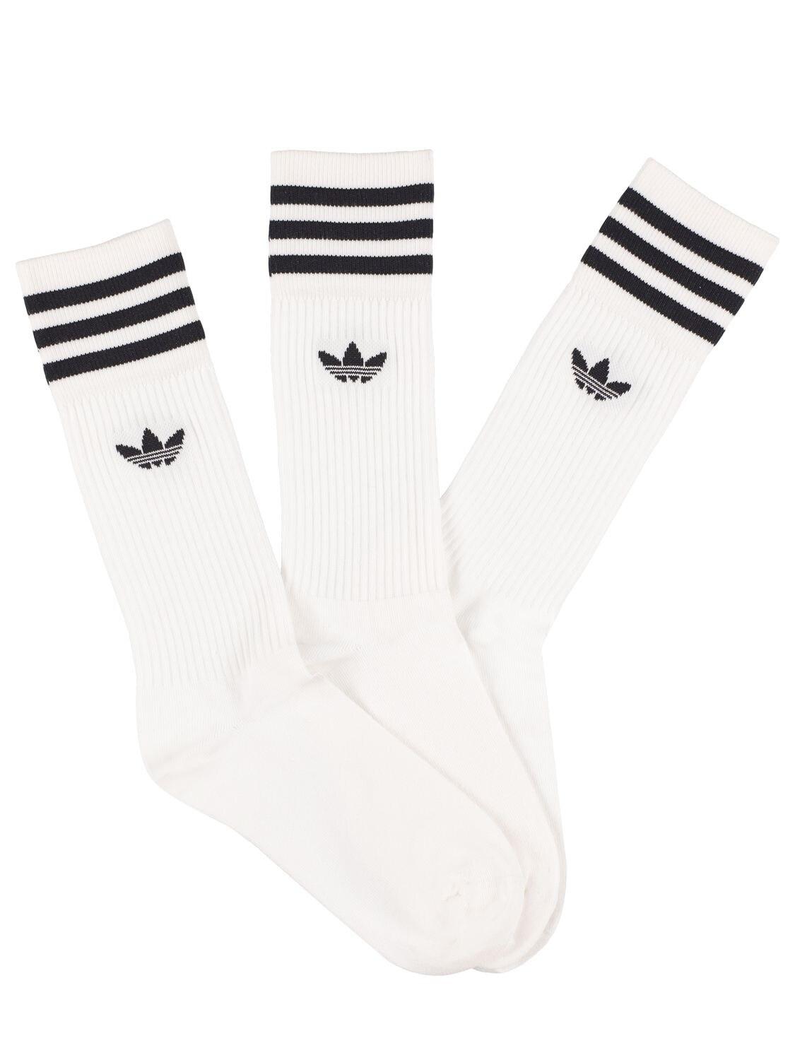 adidas Originals Pack Of 3 Solid Crew Cotton Blend Socks in White | Lyst