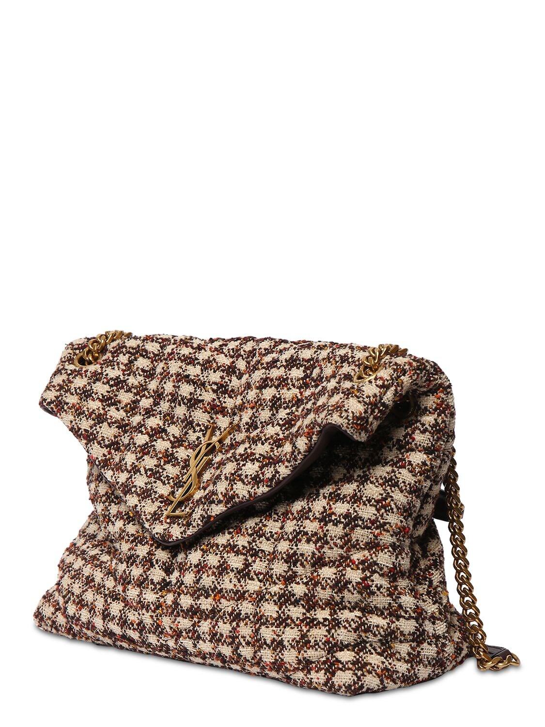Saint Laurent Medium Loulou Checked Tweed Bag in Natural | Lyst