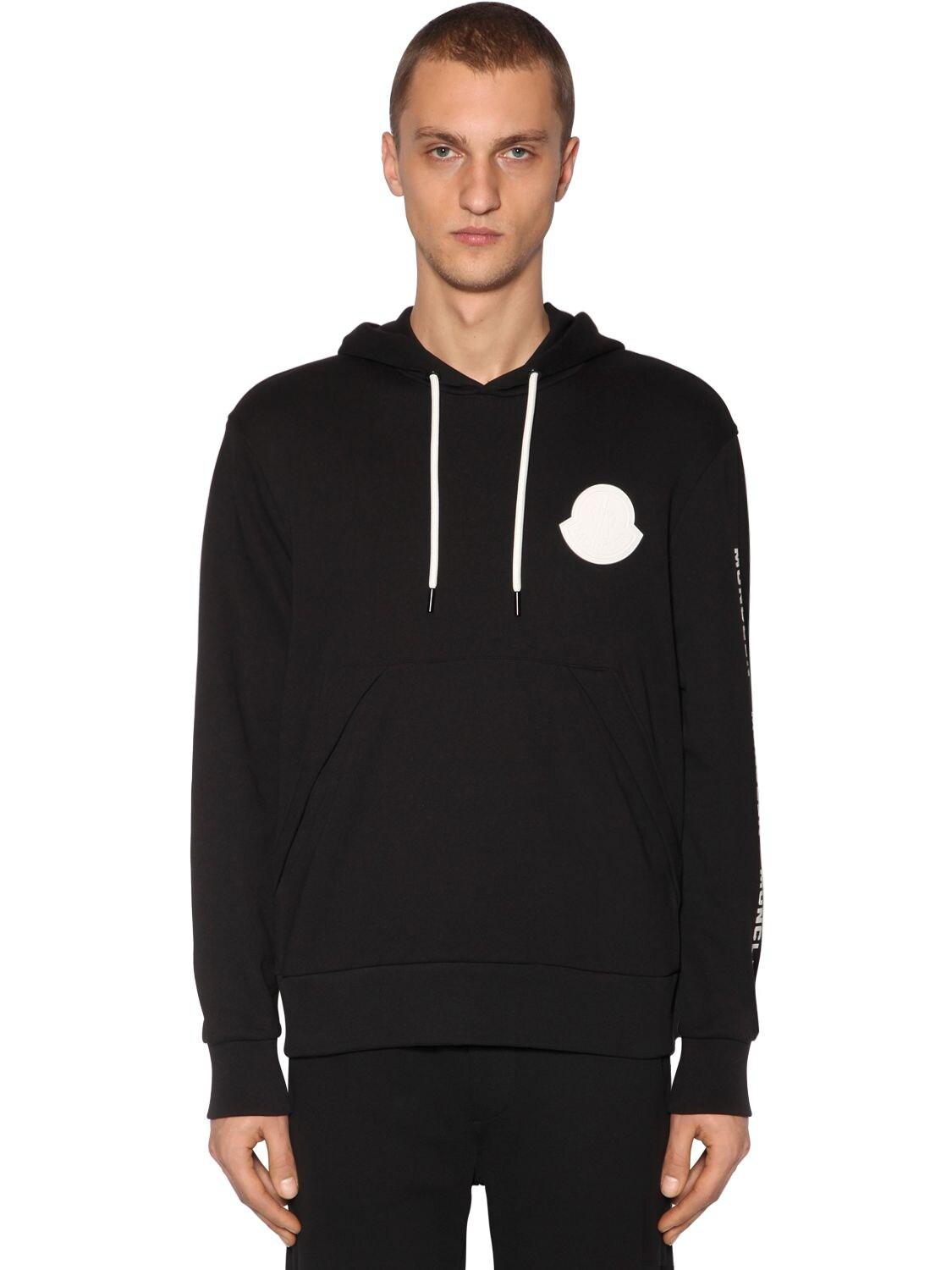 Moncler Logo-patch Cotton-jersey Hooded Sweatshirt in Black for 